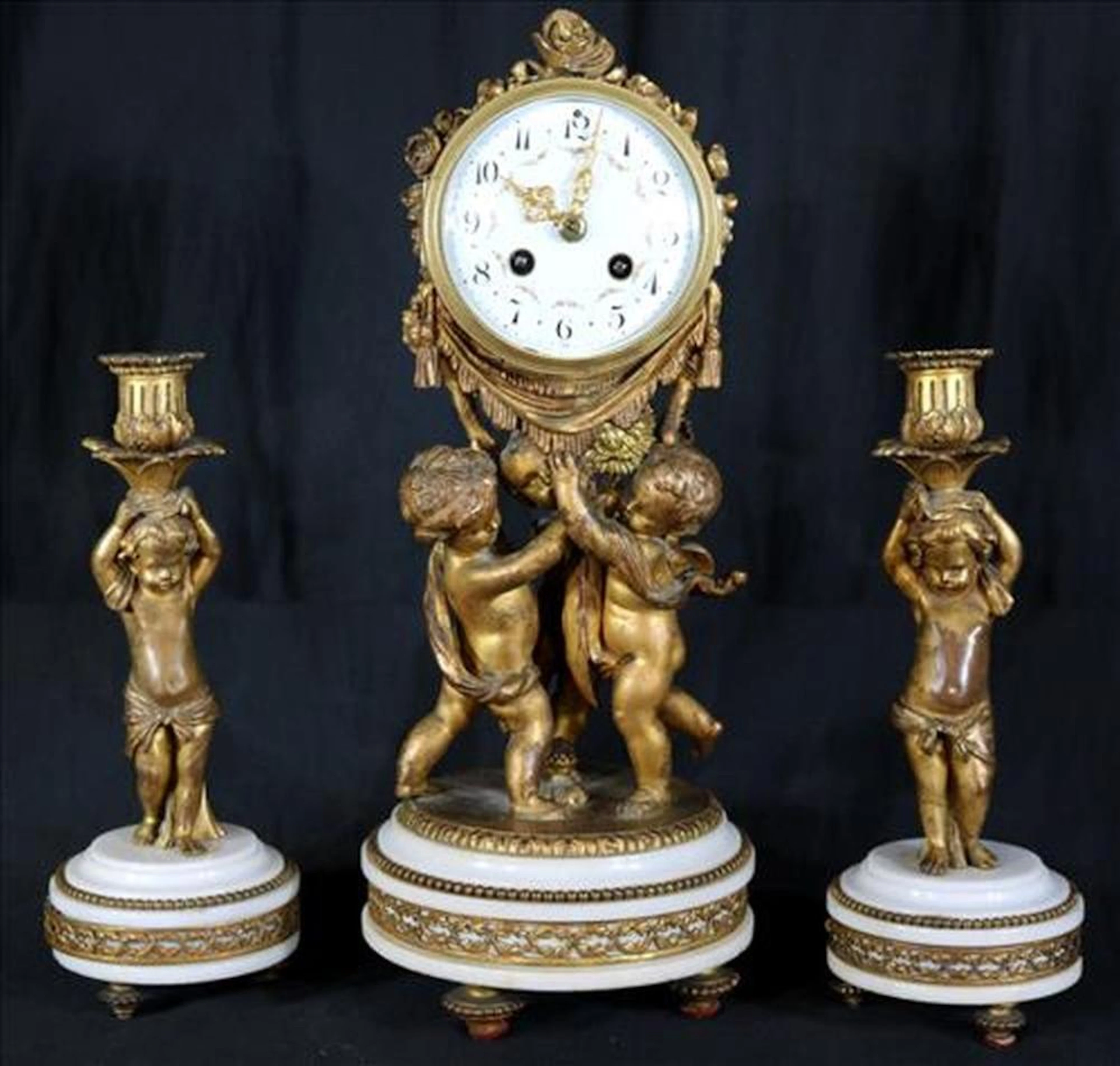 Bronze 3 piece clock set with marble base