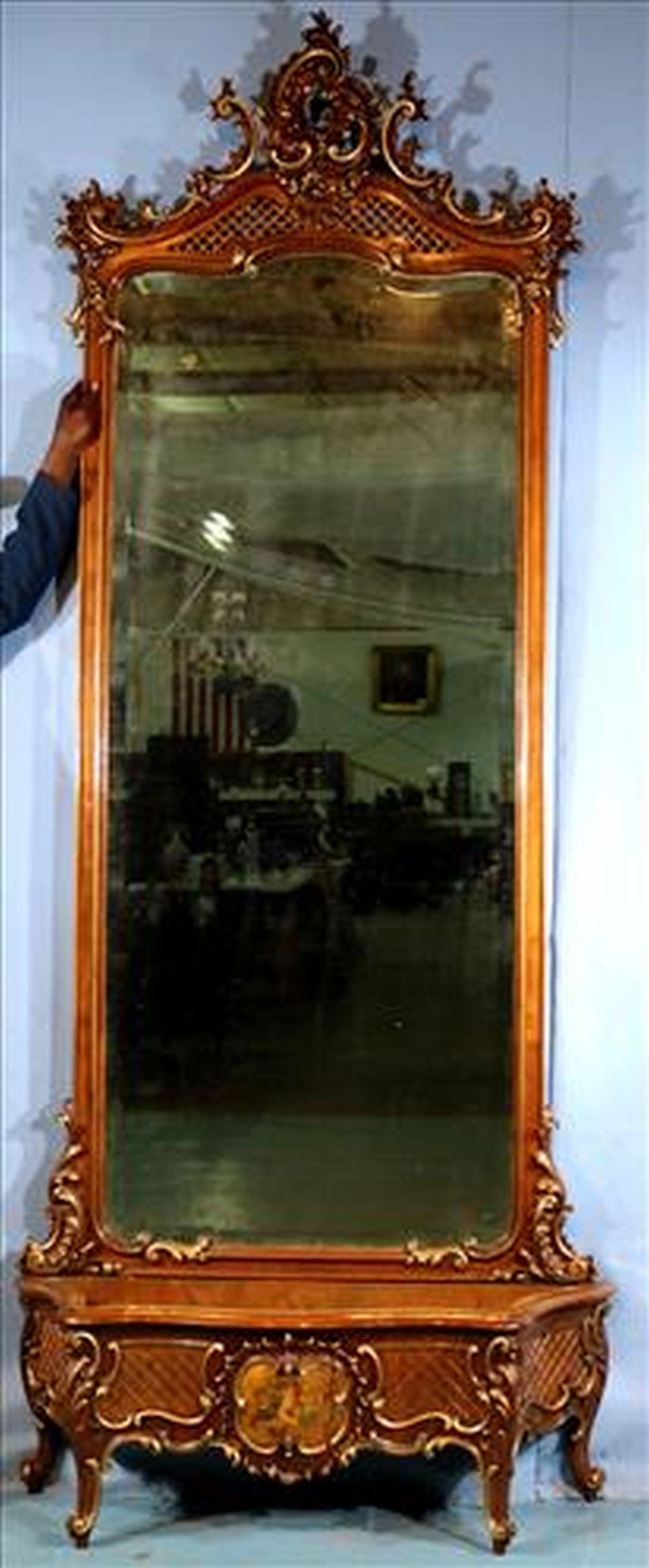 Walnut Victorian mirror with planter