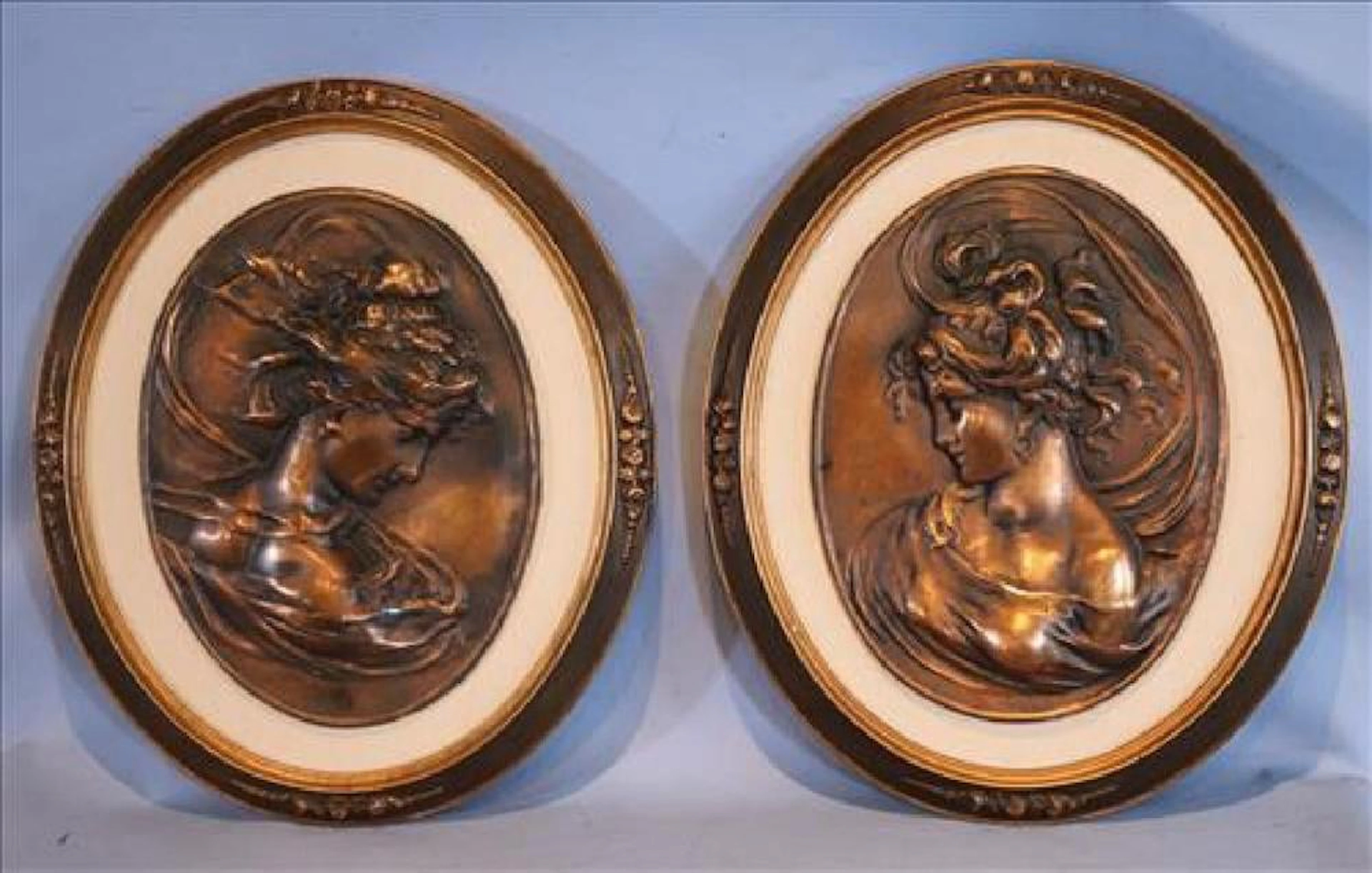 Pair 19th Century Bronze Plaques of Lady