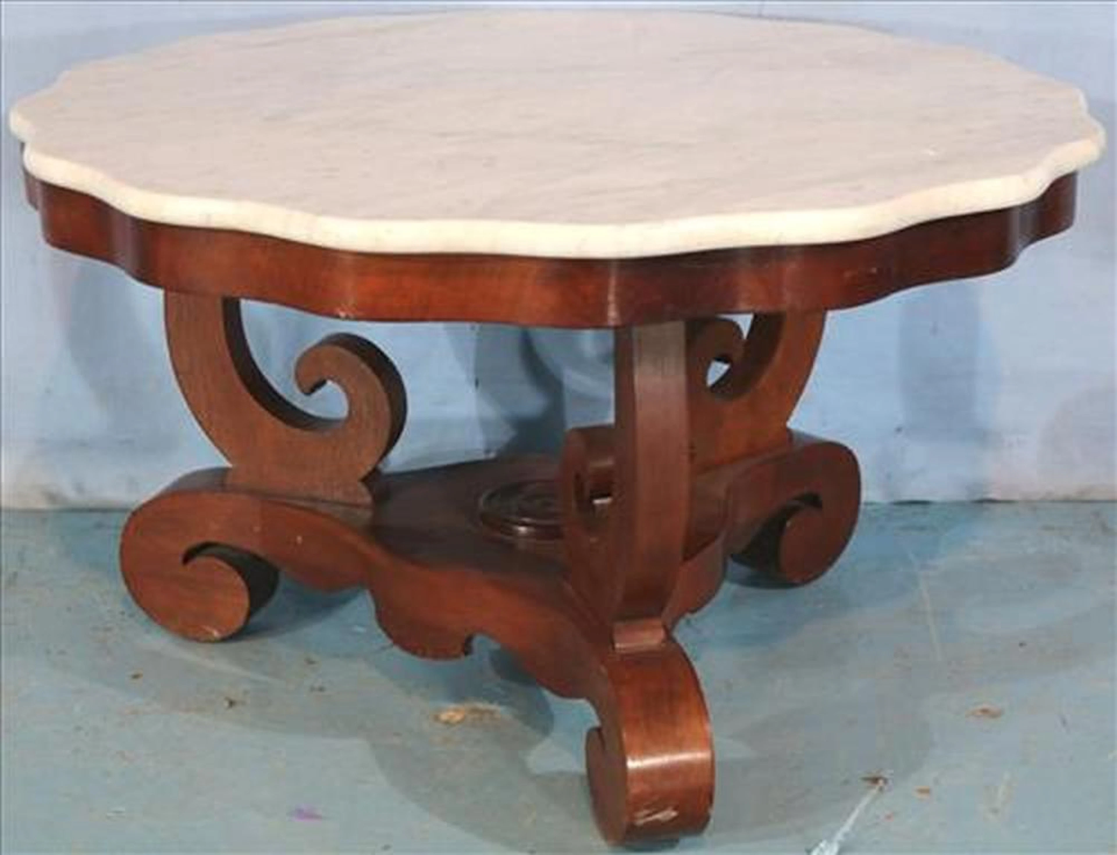 Mahogany Empire center table with marble top