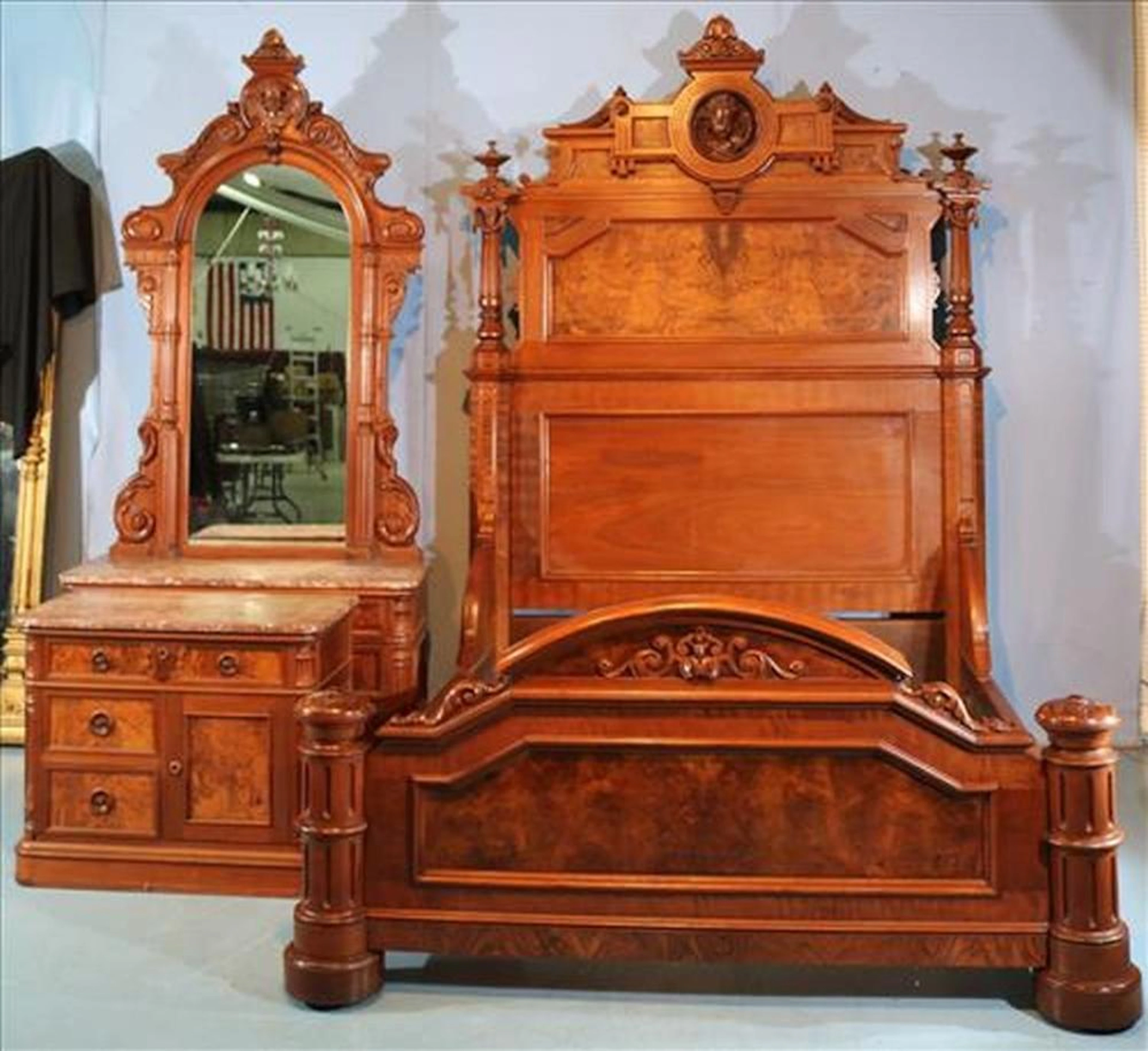 3 piece extremely heavy walnut bedroom suit
