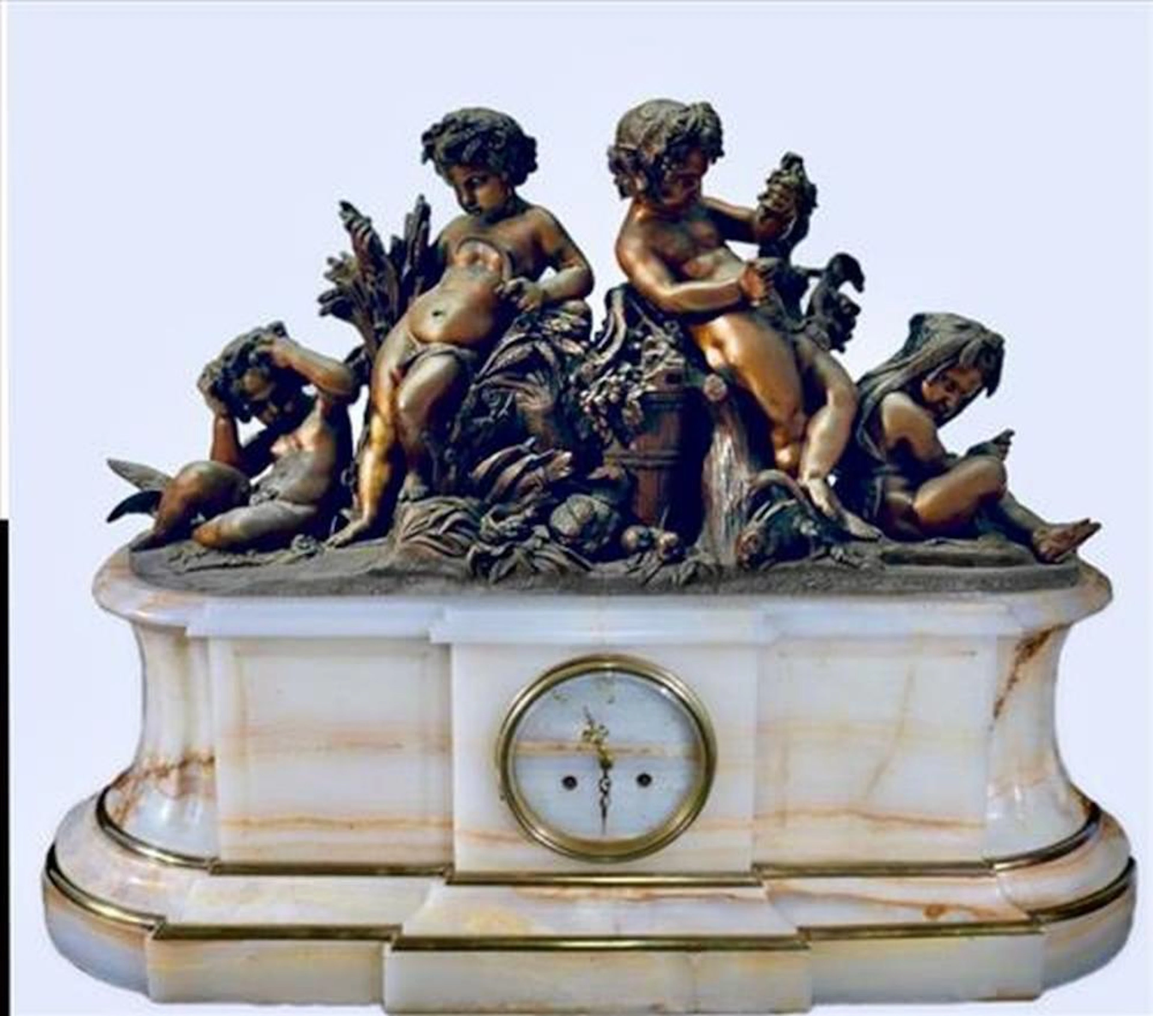 Monumental Jx DENIERE Sculpted Onyx and Gilt Bronze Clock