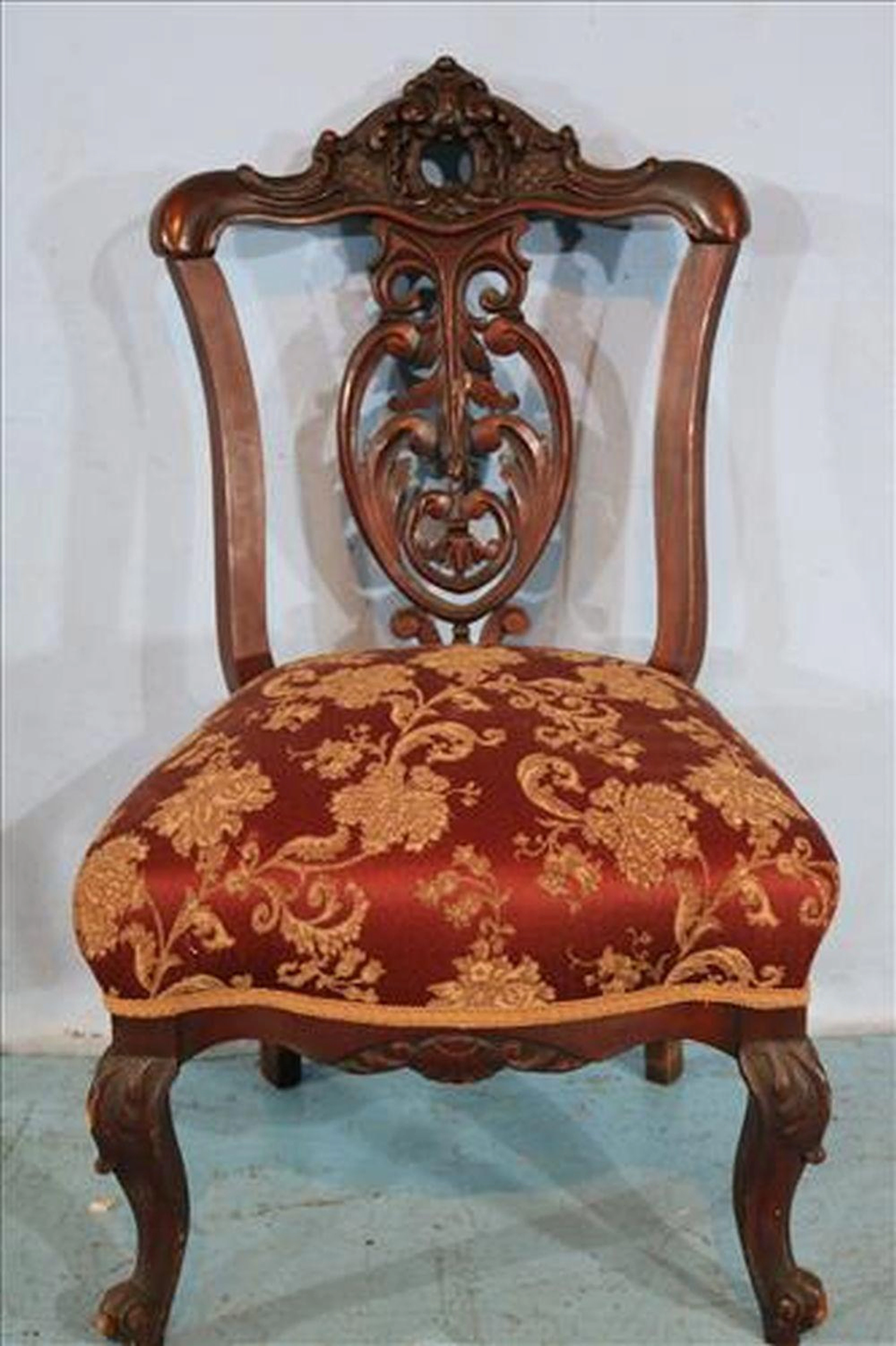 Solid mahogany pierced carved back parlor chair