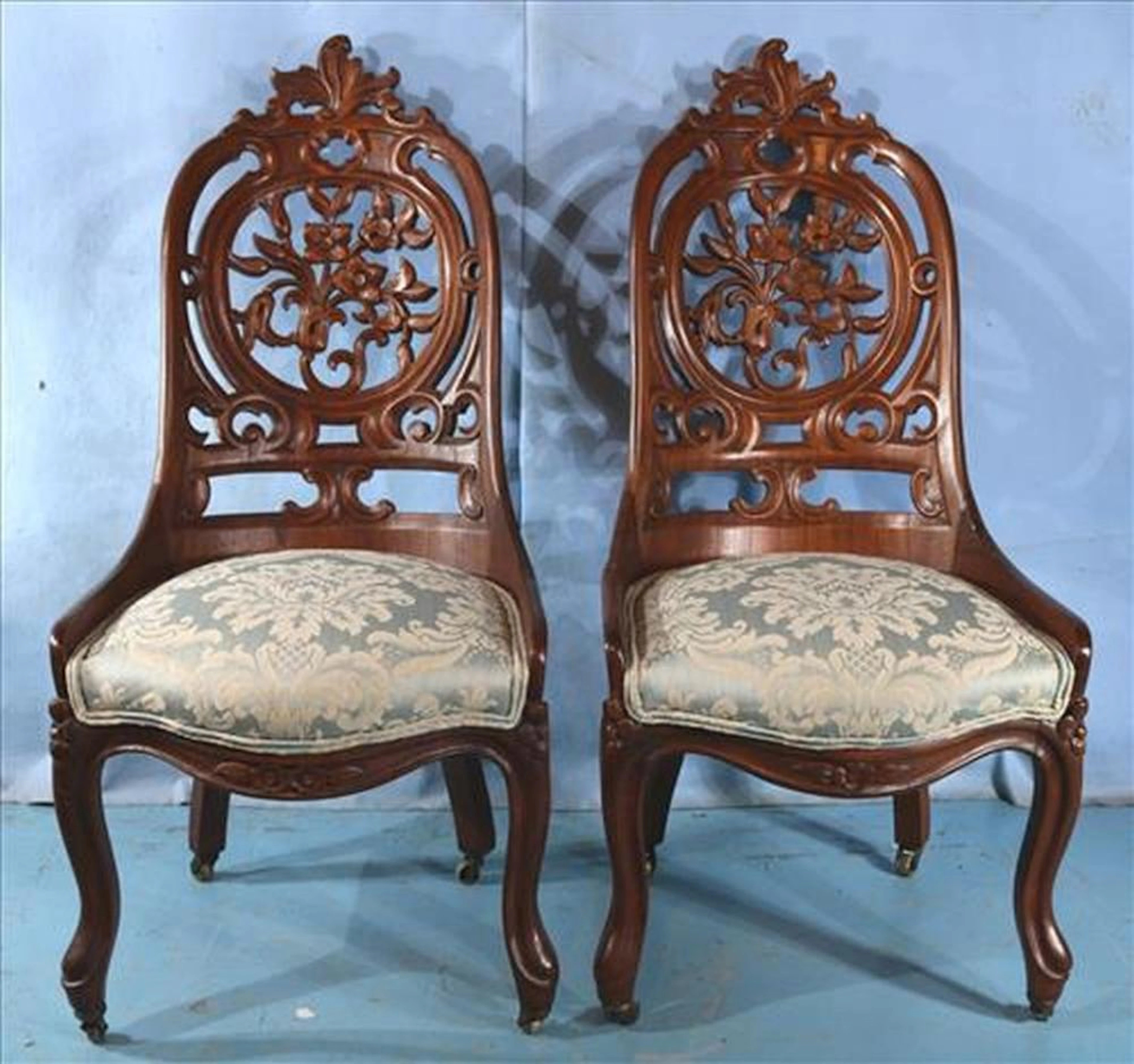 Pair of walnut carved parlor chairs