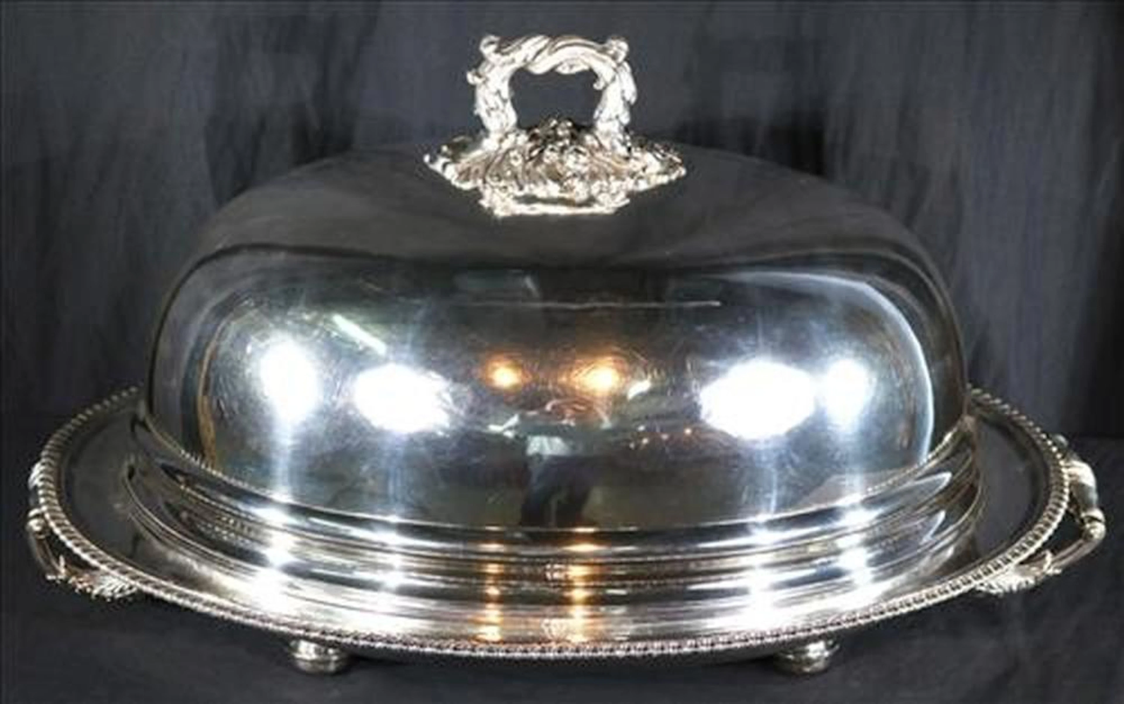 Large silver-plate turkey dome