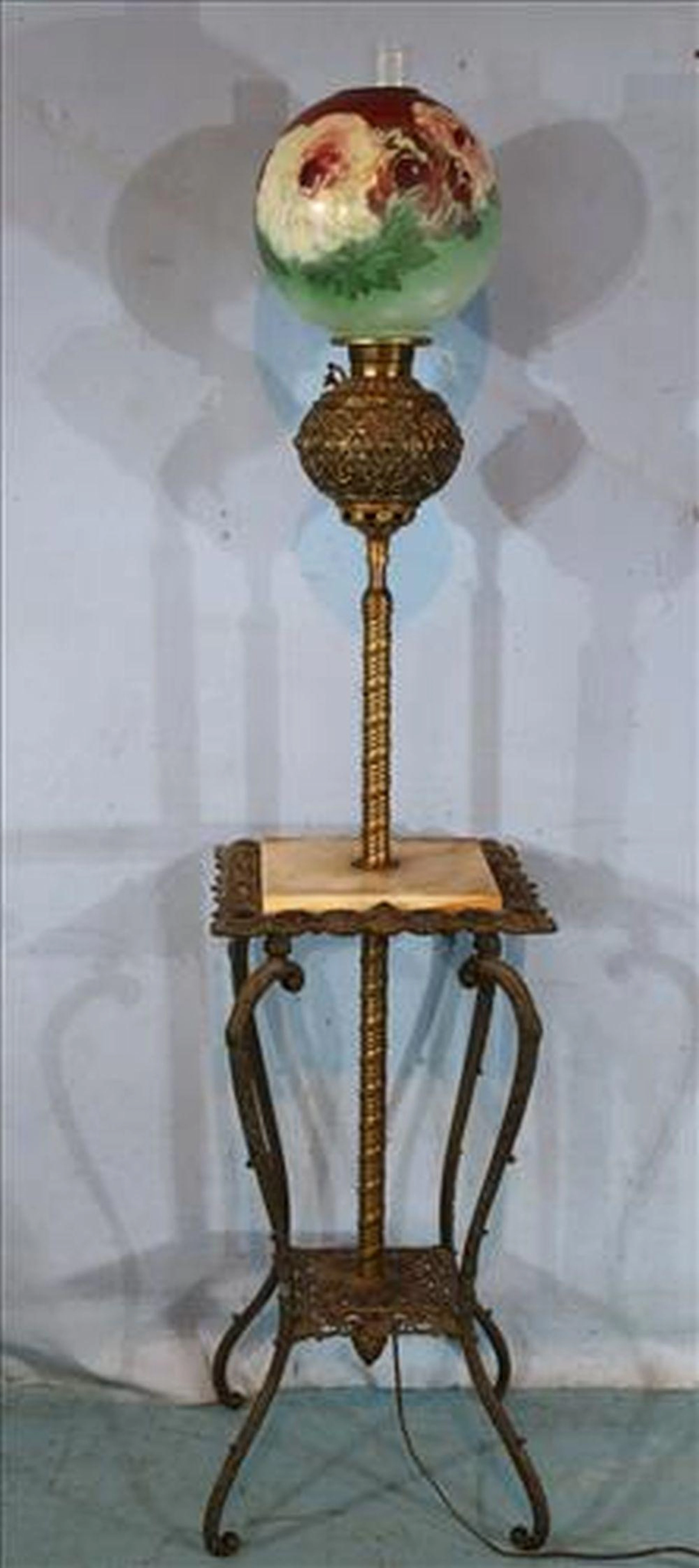 Brass Victorian piano lamp with alabaster insert