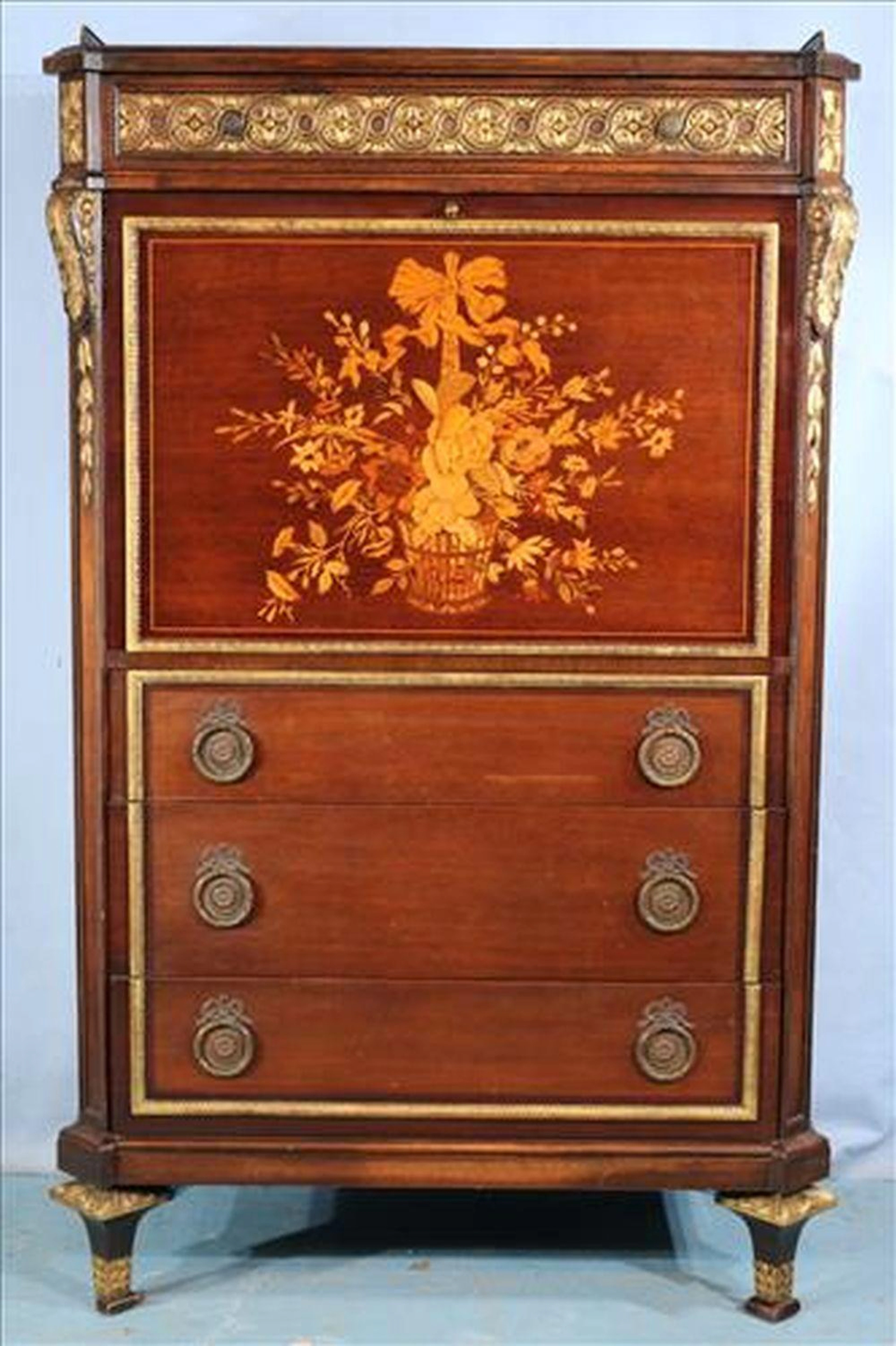 French abattant desk with flowers