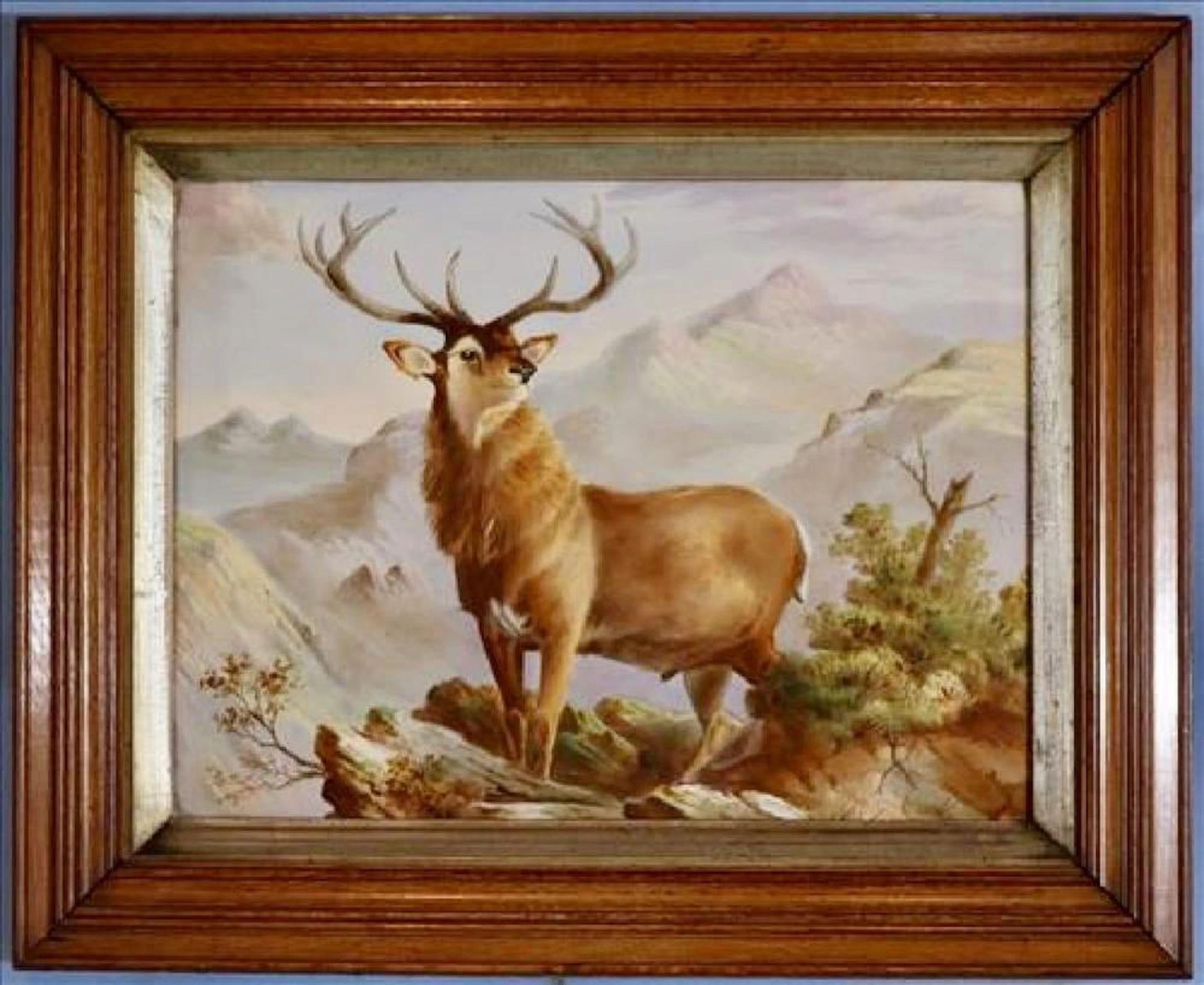 Large 19th Century Porcelain Plaque of Buck