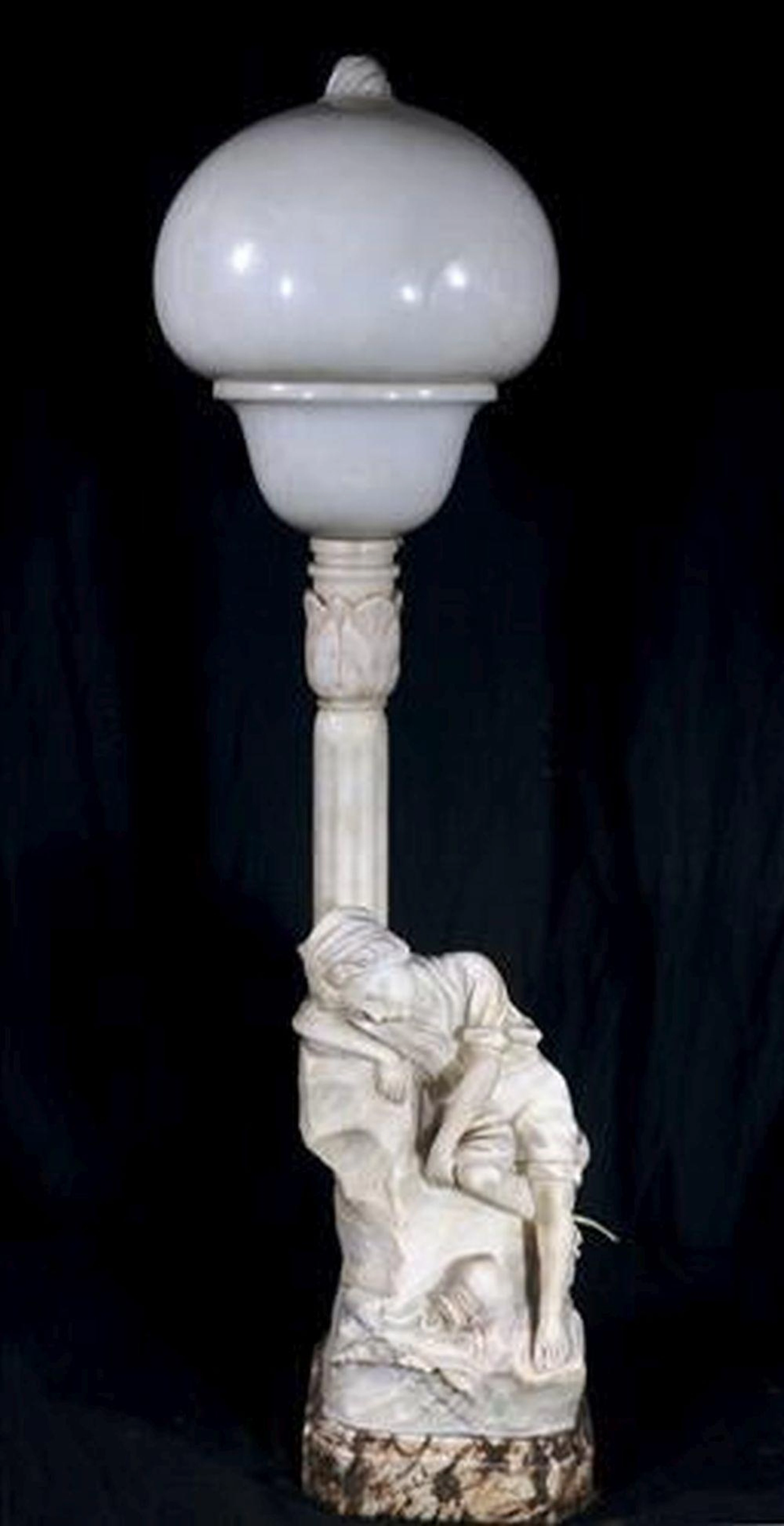 Large Marble and Alabaster Lamp with Figure