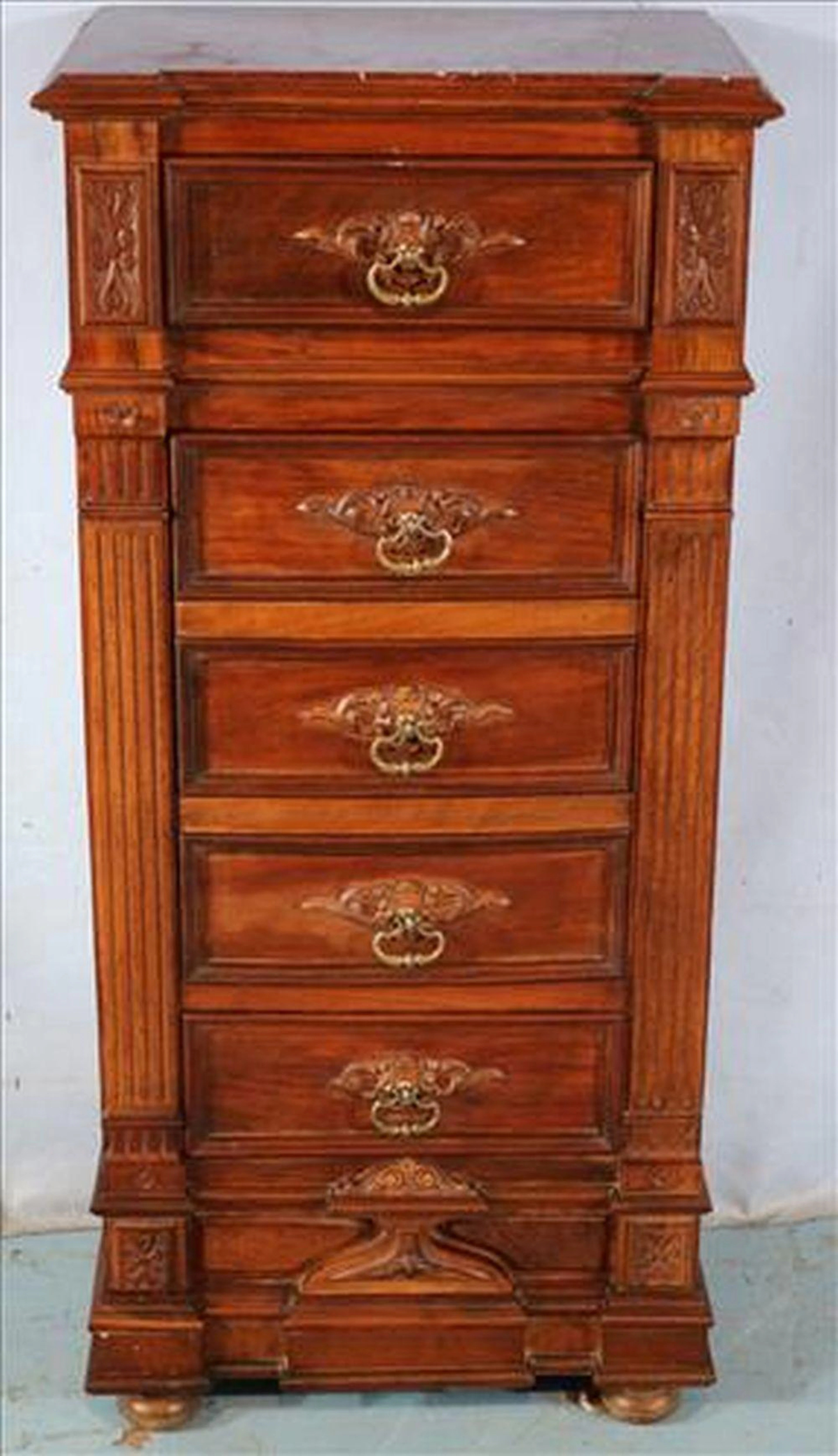 Walnut Victorian marble top half commode