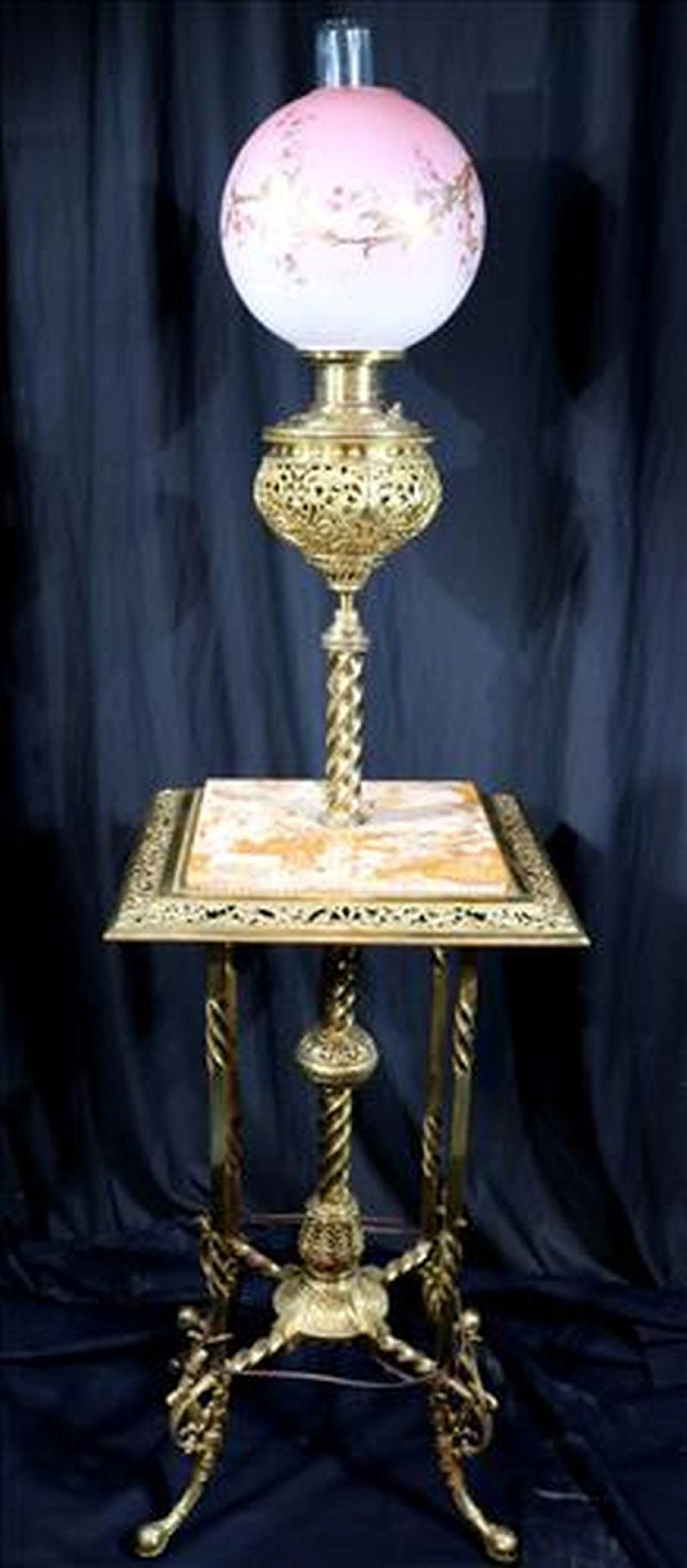 Victorian brass and onyx piano lamp, 60 in. T.
