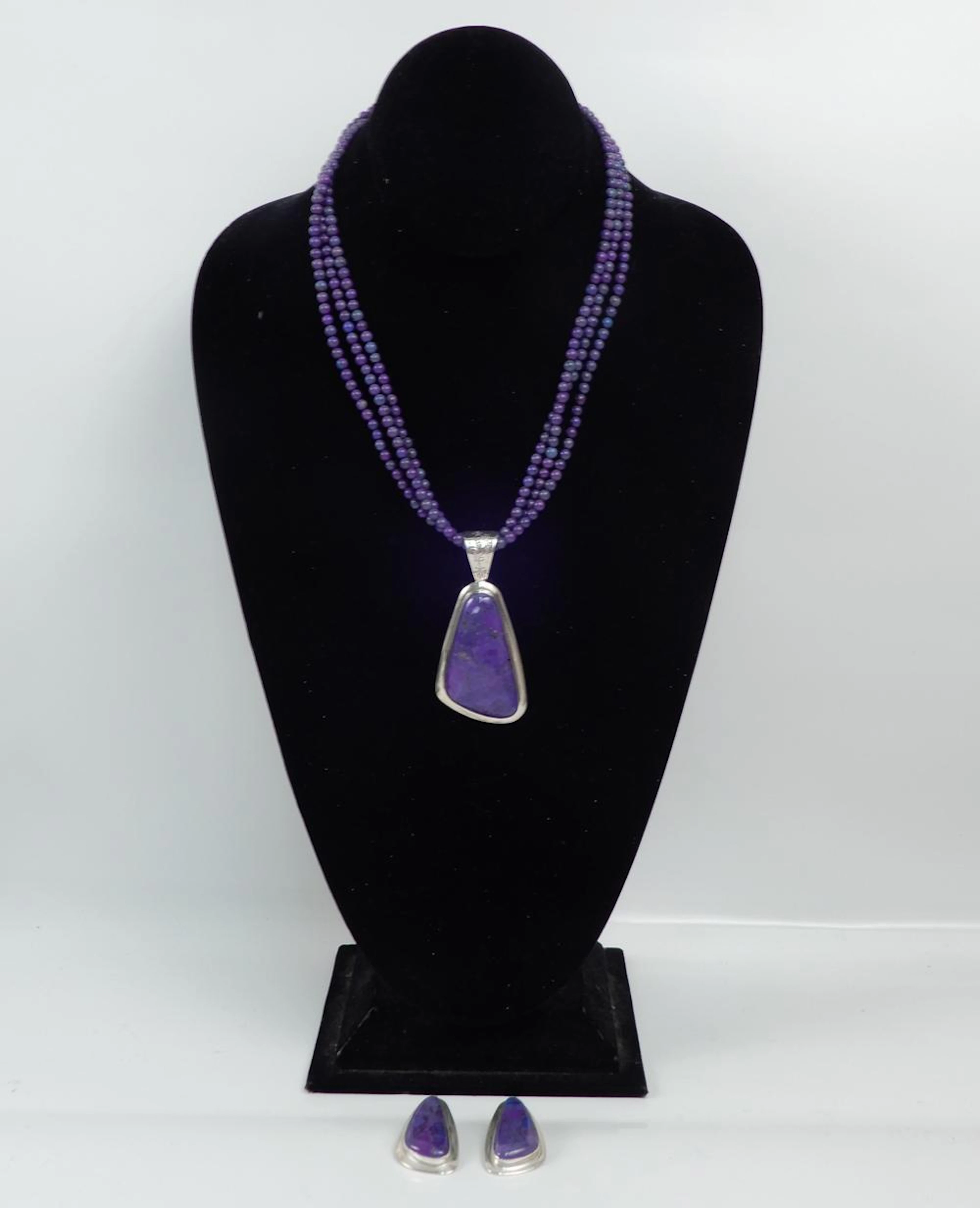 Jay King sterling silver charoite necklace and earrings