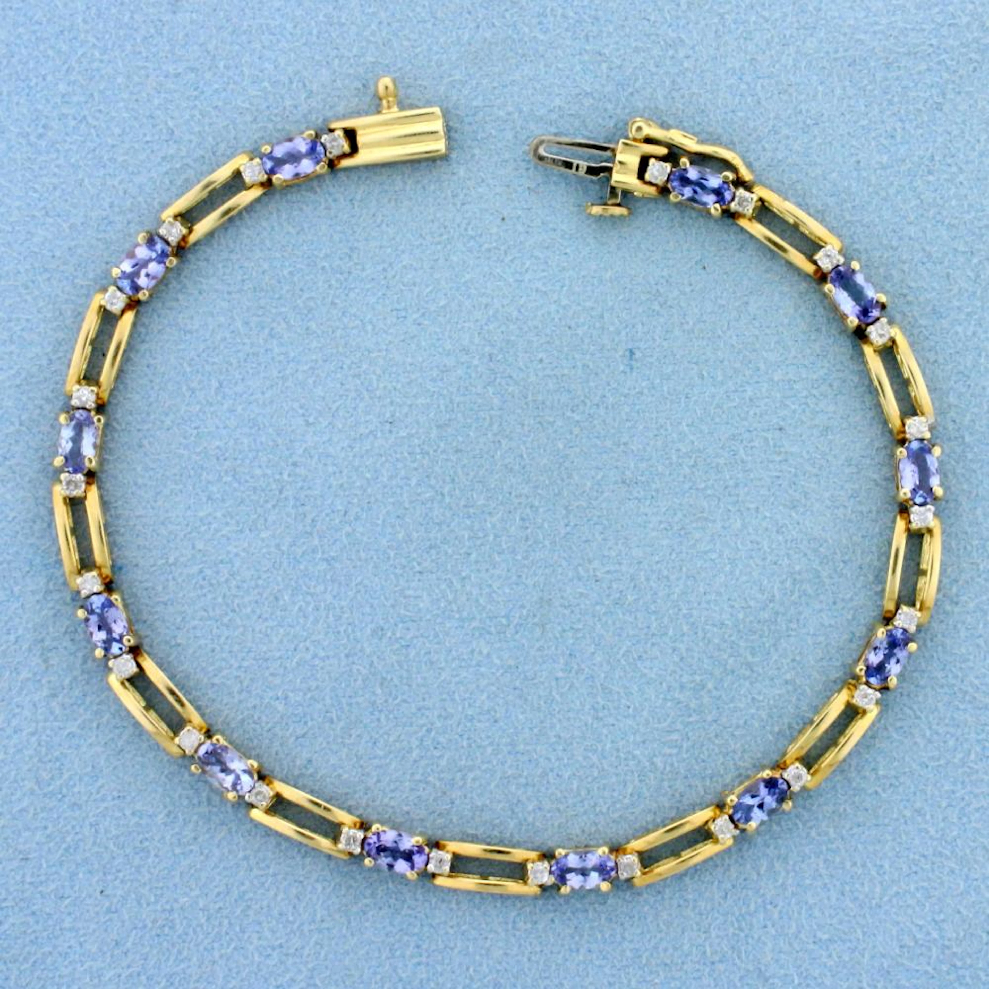 3ct TW Natural Tanzanite and Diamond Bracelet in 14K Yellow Gold