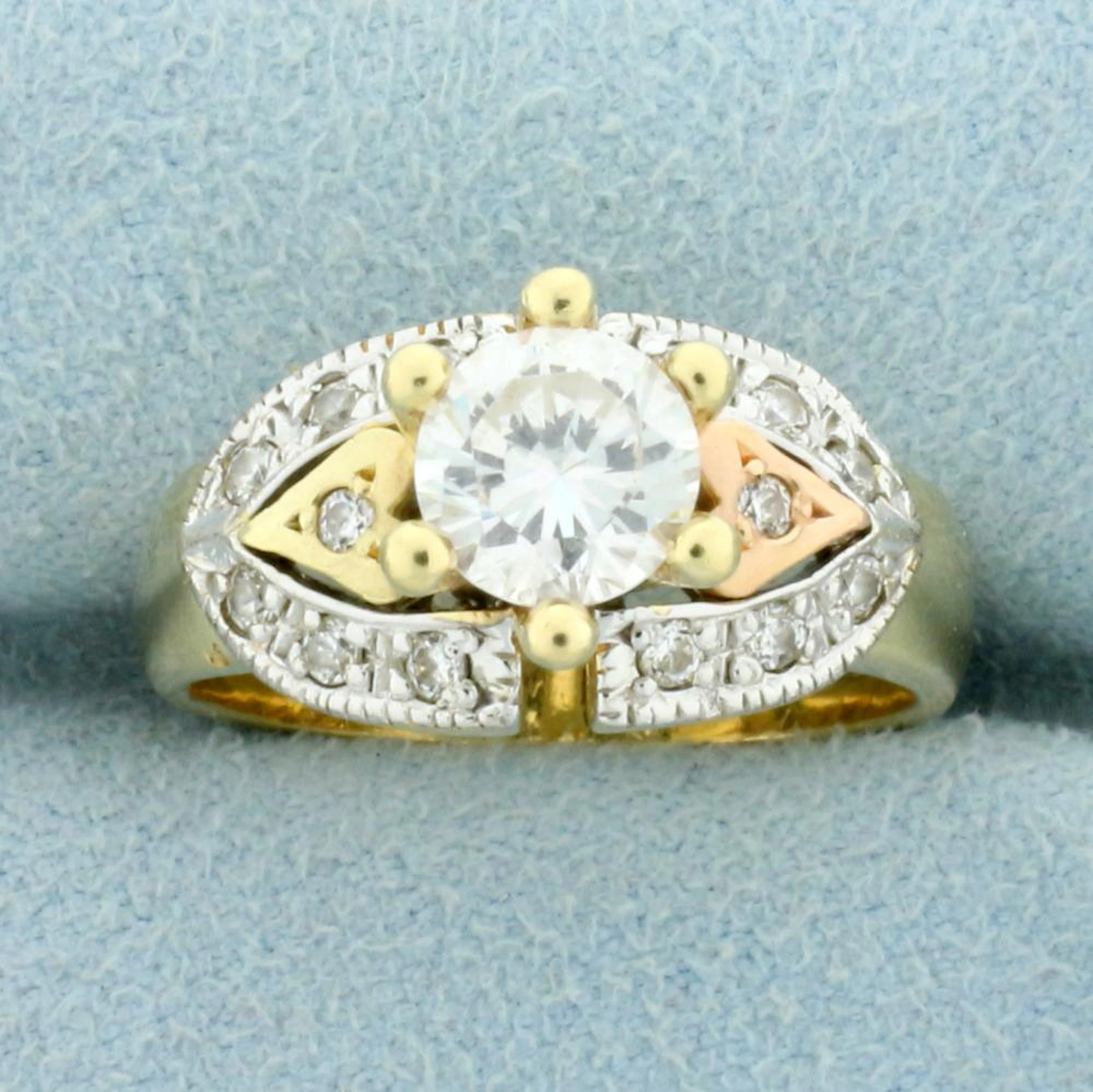 Over 1ct TW CZ Heart Design Engagement Ring in 14K Yellow and Rose Gold