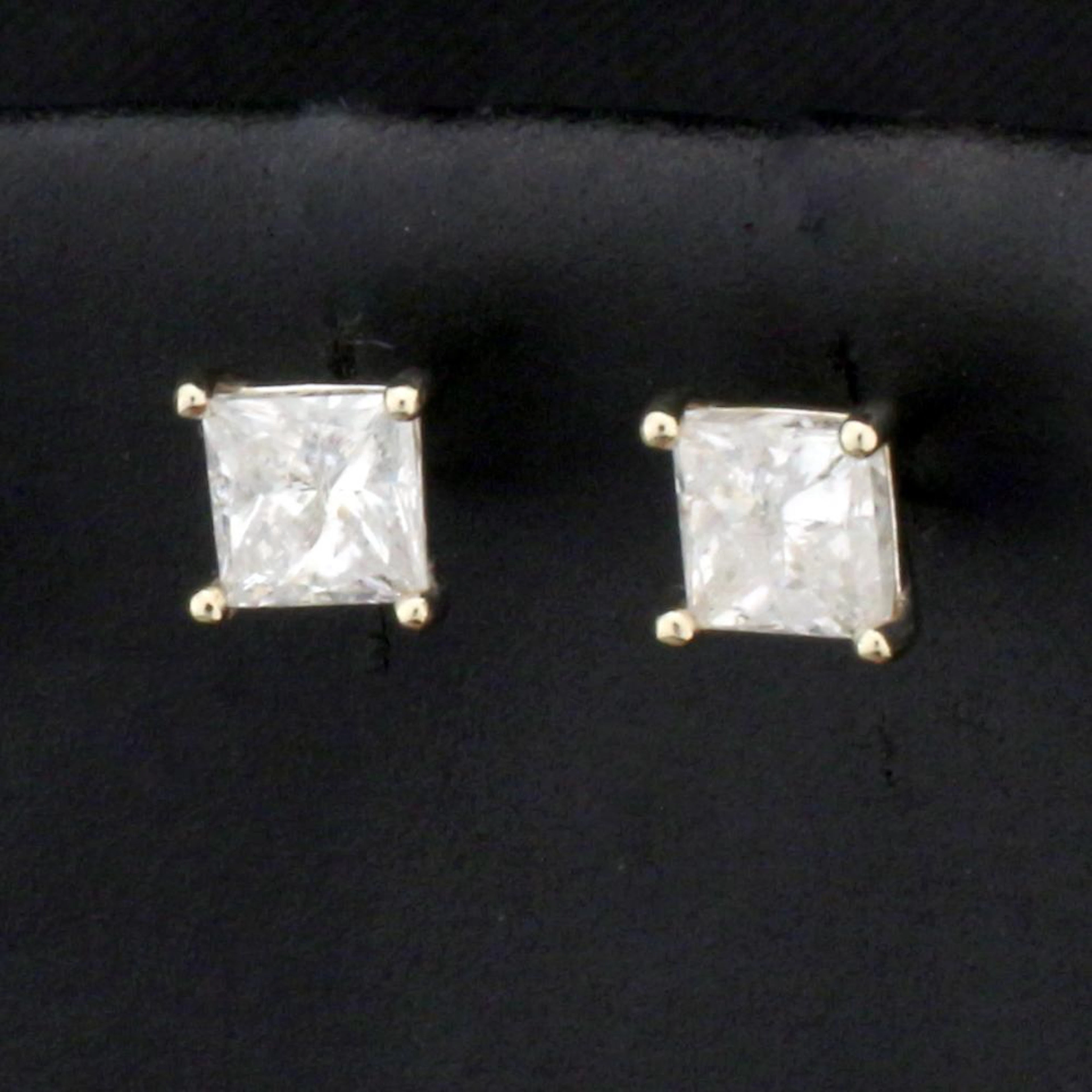 1ct TW Princess Diamond Stud Earrings in 14k White Gold Martini Settings