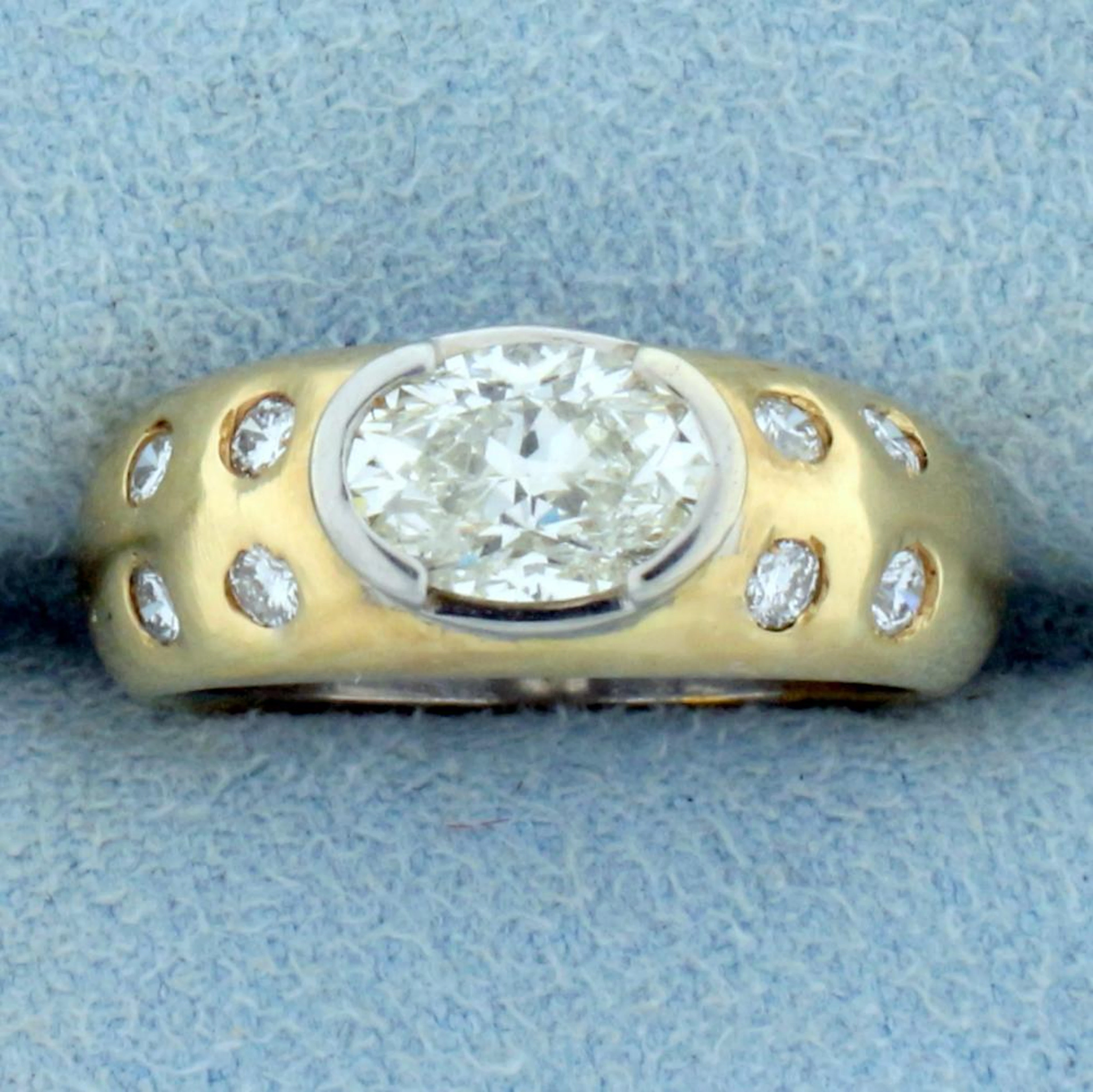 Designer 1.5ct TW Oval Diamond Engagement Ring in 14K Yellow and White Gold