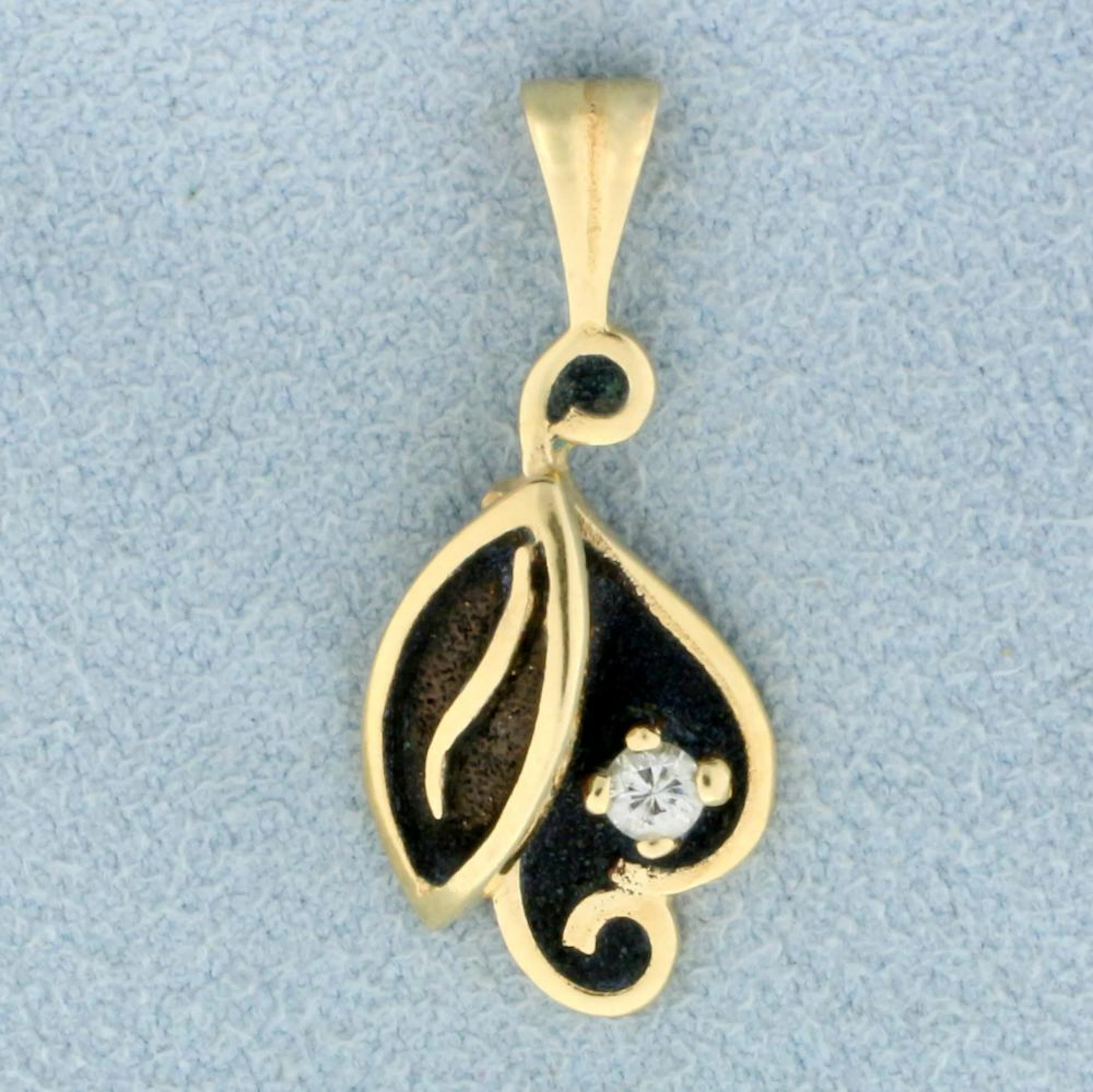 Diamond Leaf Design Pendant in 14K Yellow Gold