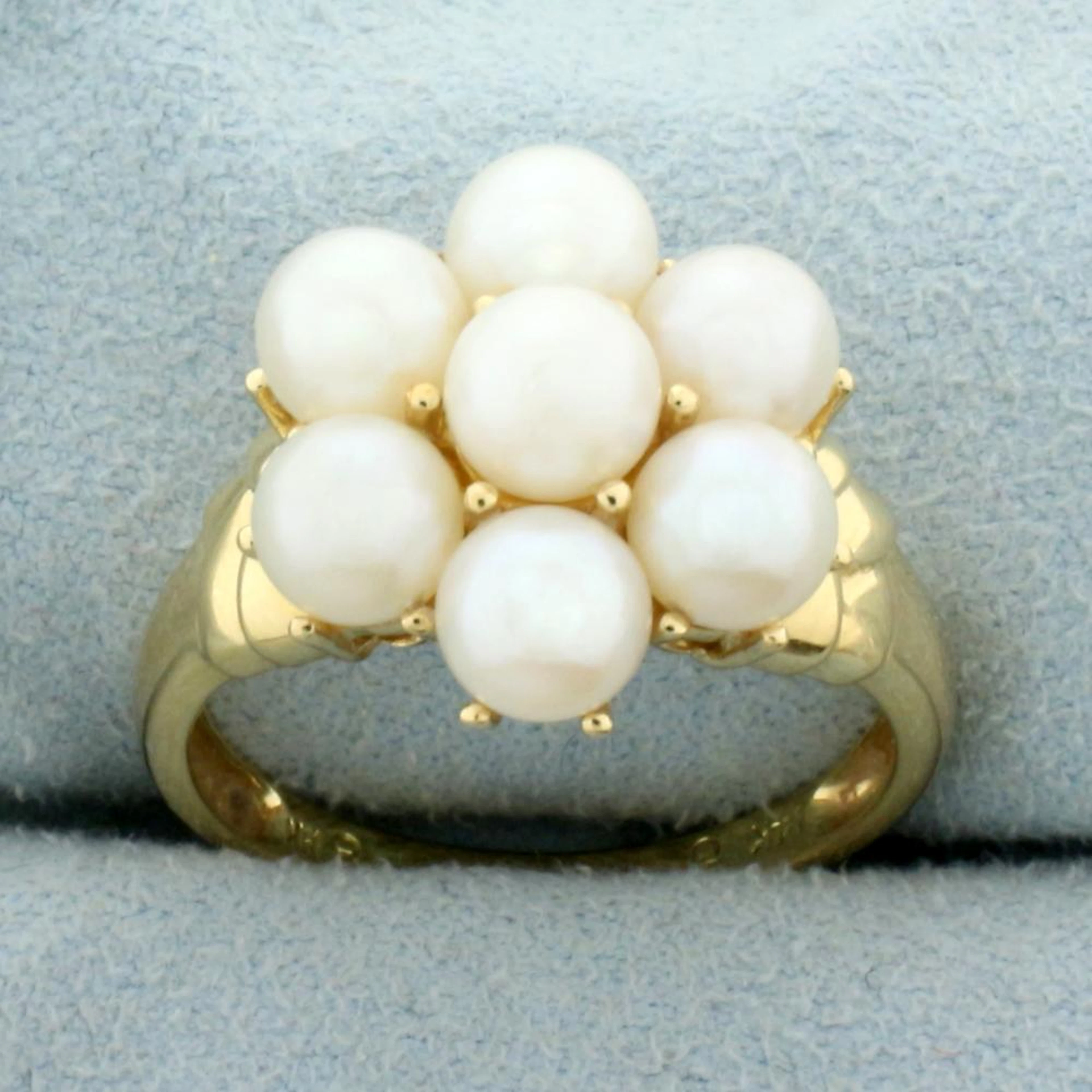 Akoya Pearl Flower Design Ring in 14K Yellow Gold