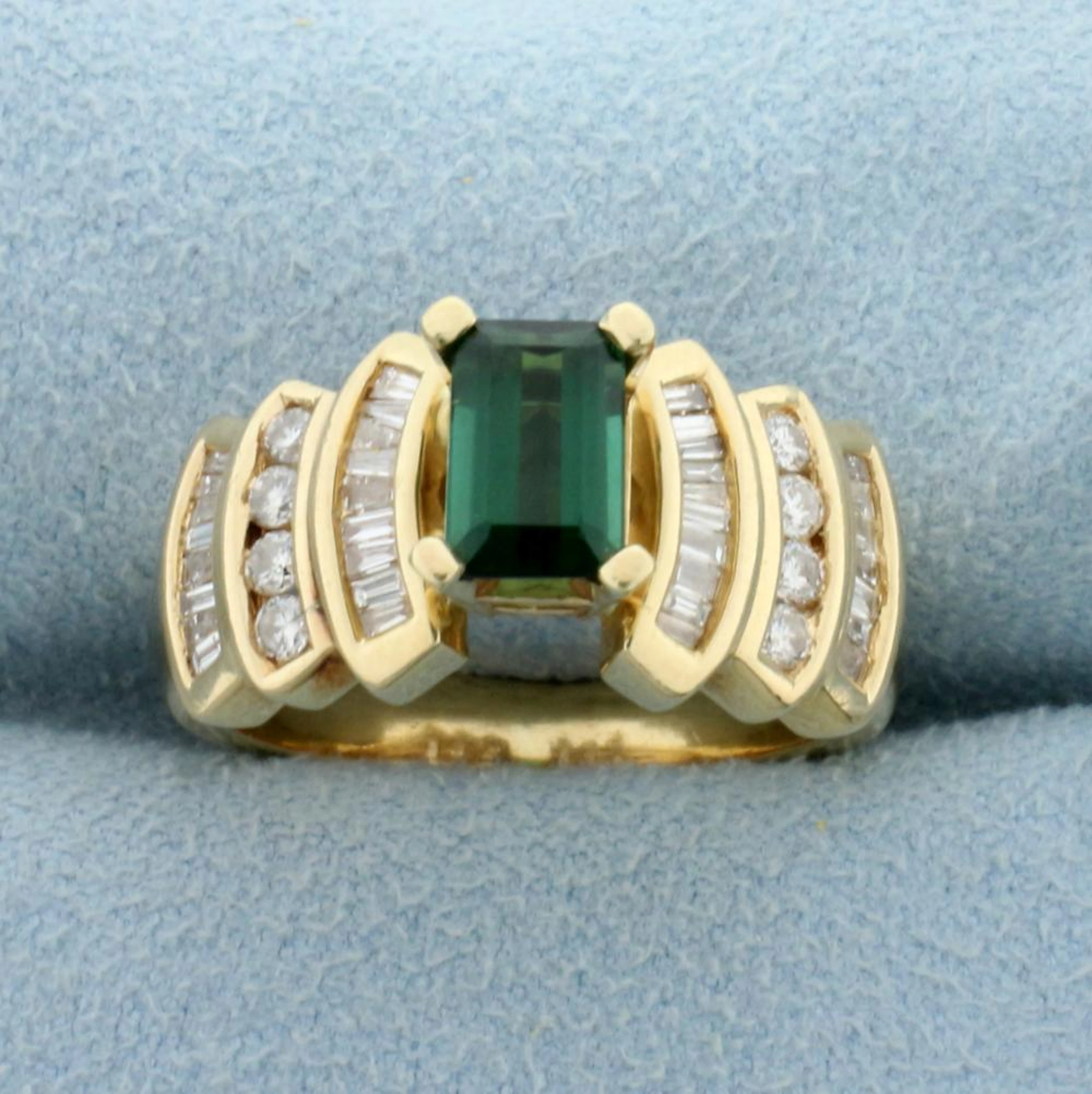 1.5ct TW Chrome Tourmaline and Diamond Ring in 14K Yellow Gold