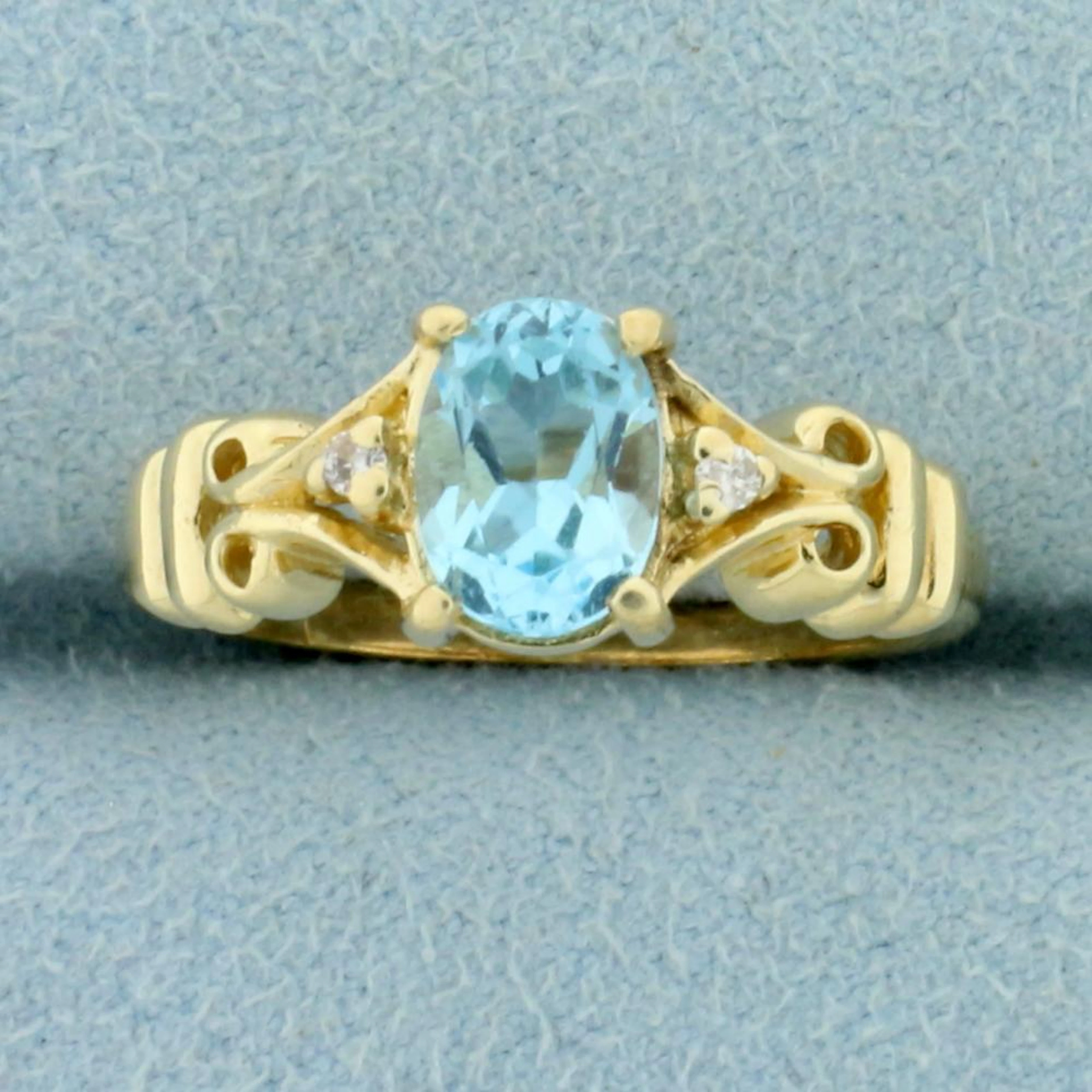 1ct Sky Blue Topaz and Diamond Ring in 10K Yellow Gold