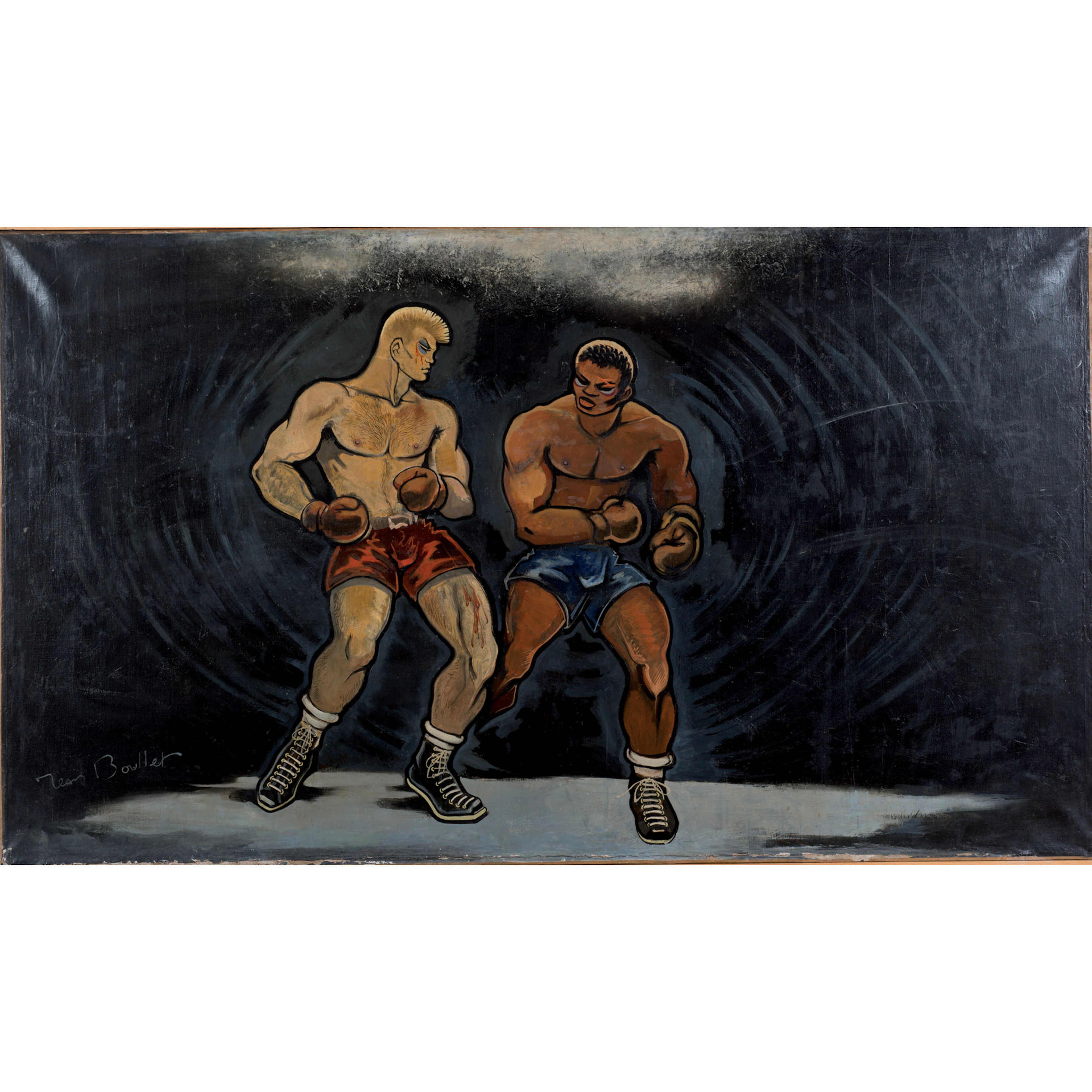 Jean Boullet (1921-1970)Jean Marais contre Asane DioufHuile sur toileSignée