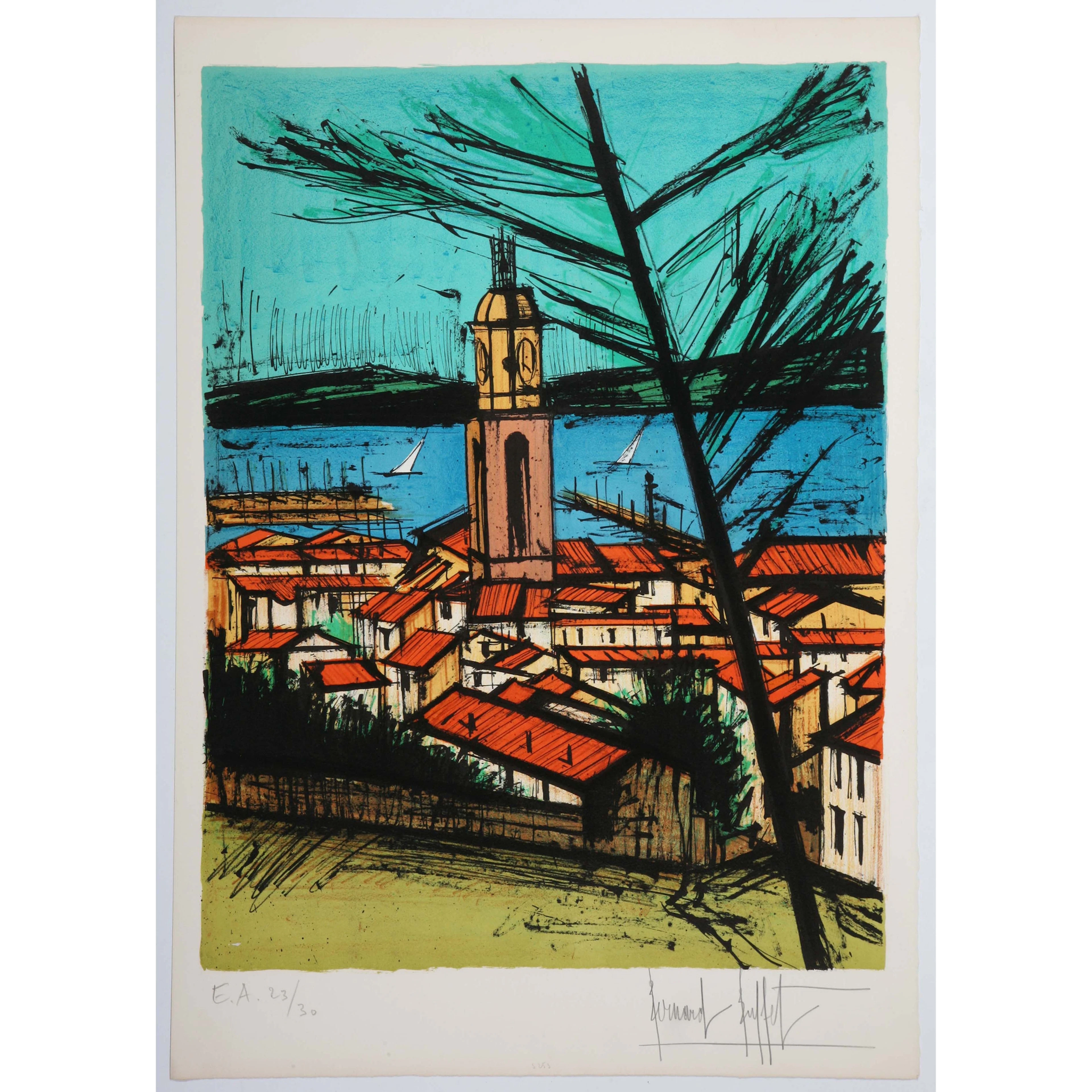 Bernard Buffet (1928-1999) Saint-Tropez, l'église et la baie, 1978