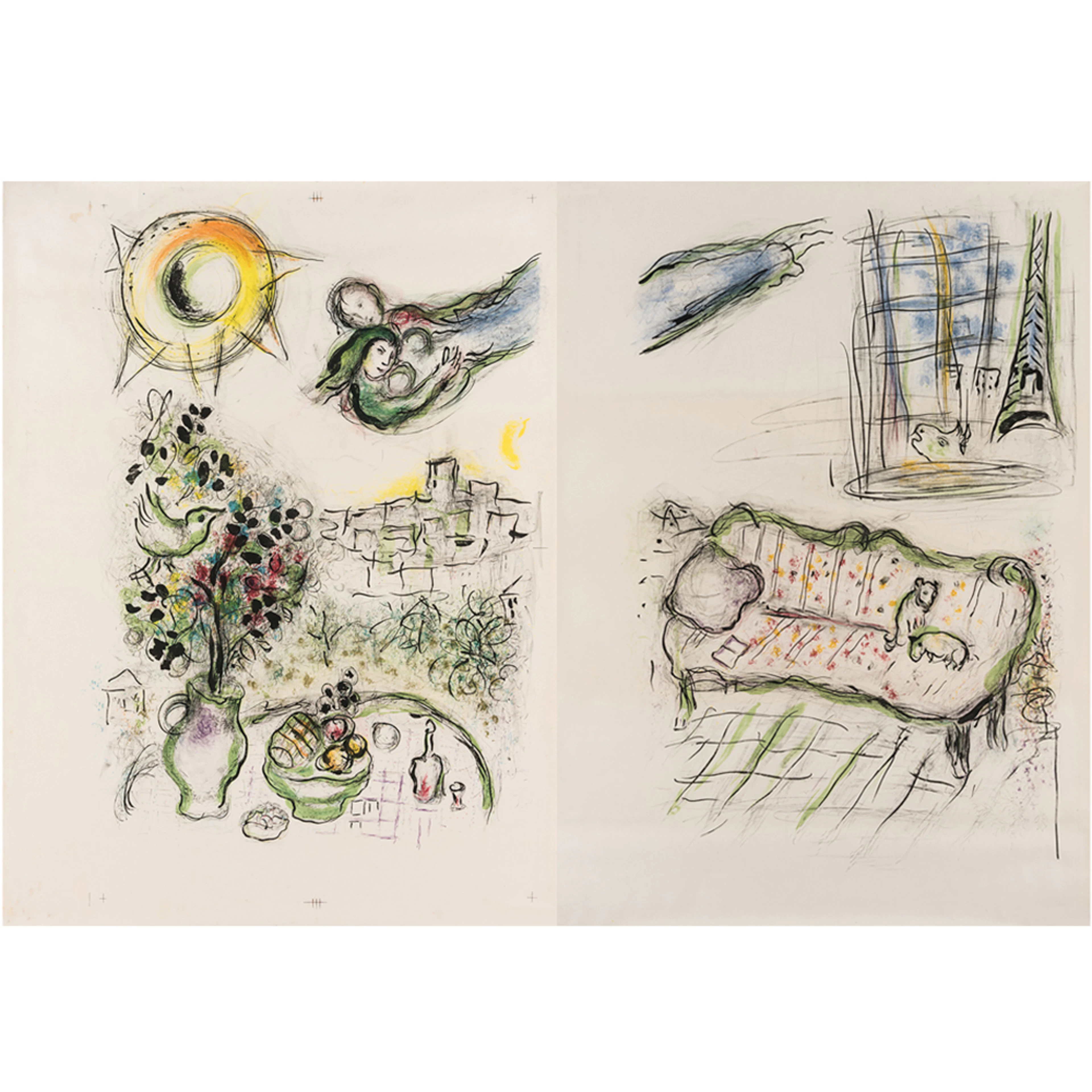 Marc Chagall (1887-1937)Les fiancés aux deux bouquets - 1963