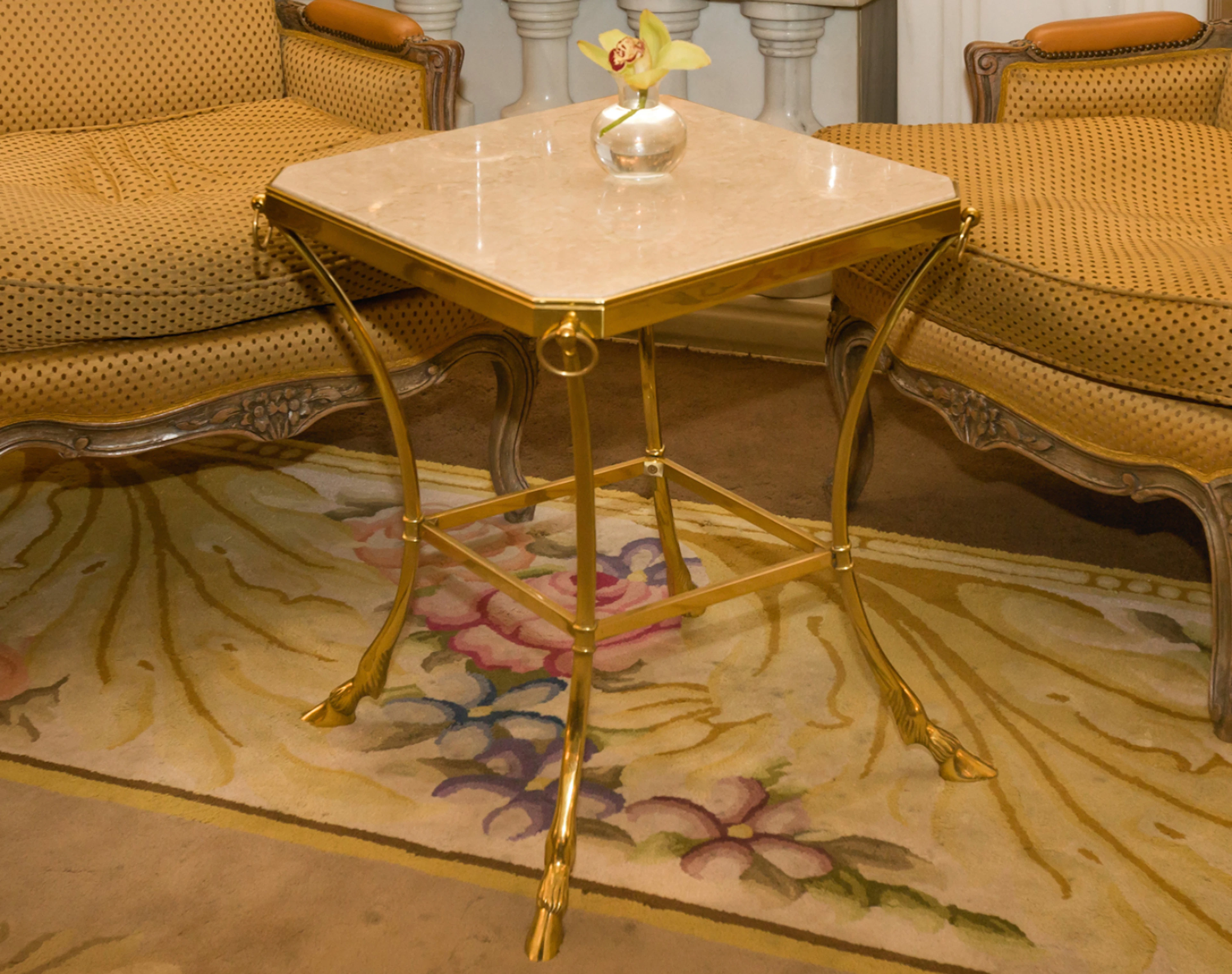 Rectangular table in ormolu with beige marble top