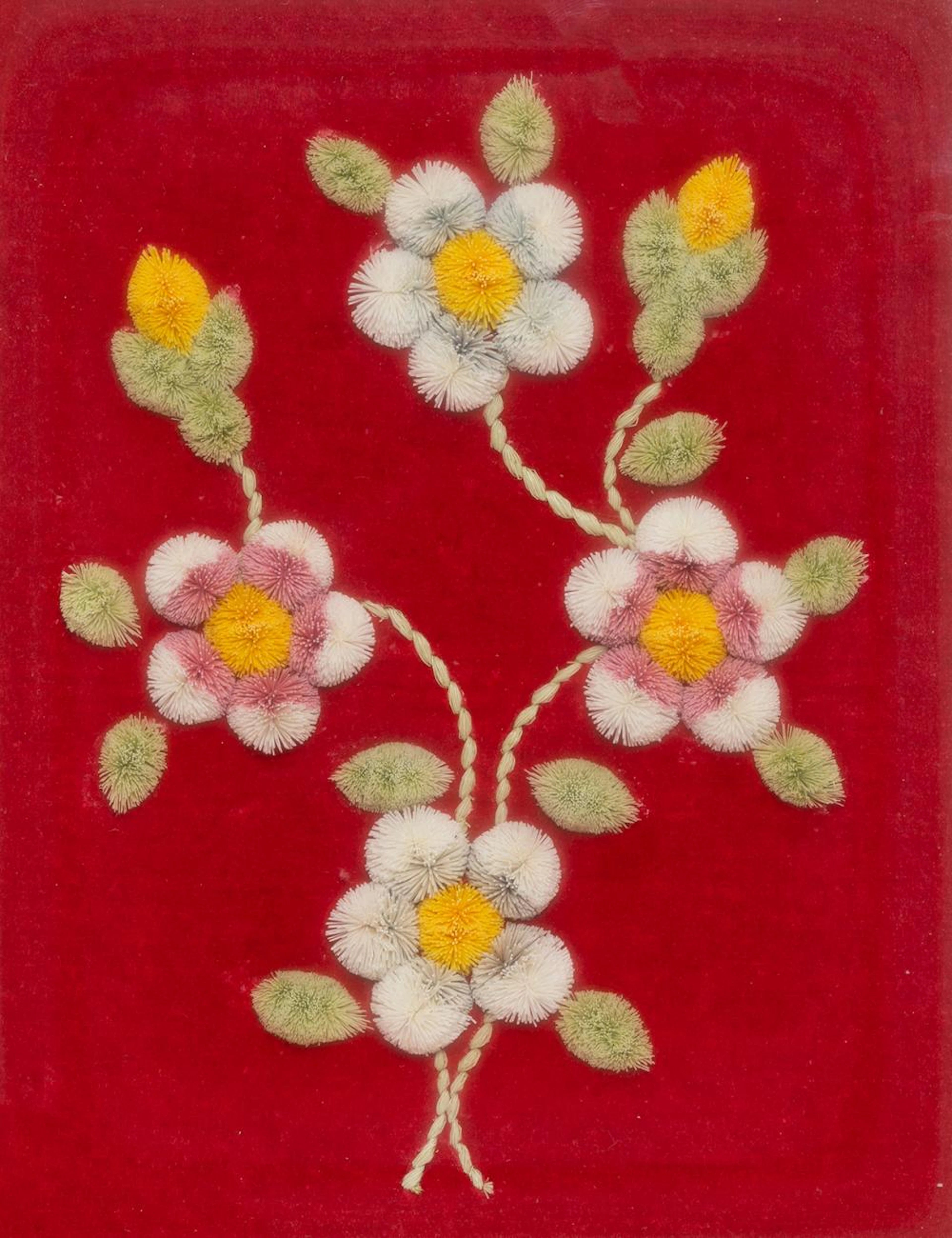 UNKNOWN ARTIST - Tufting Flowers on Red Background
