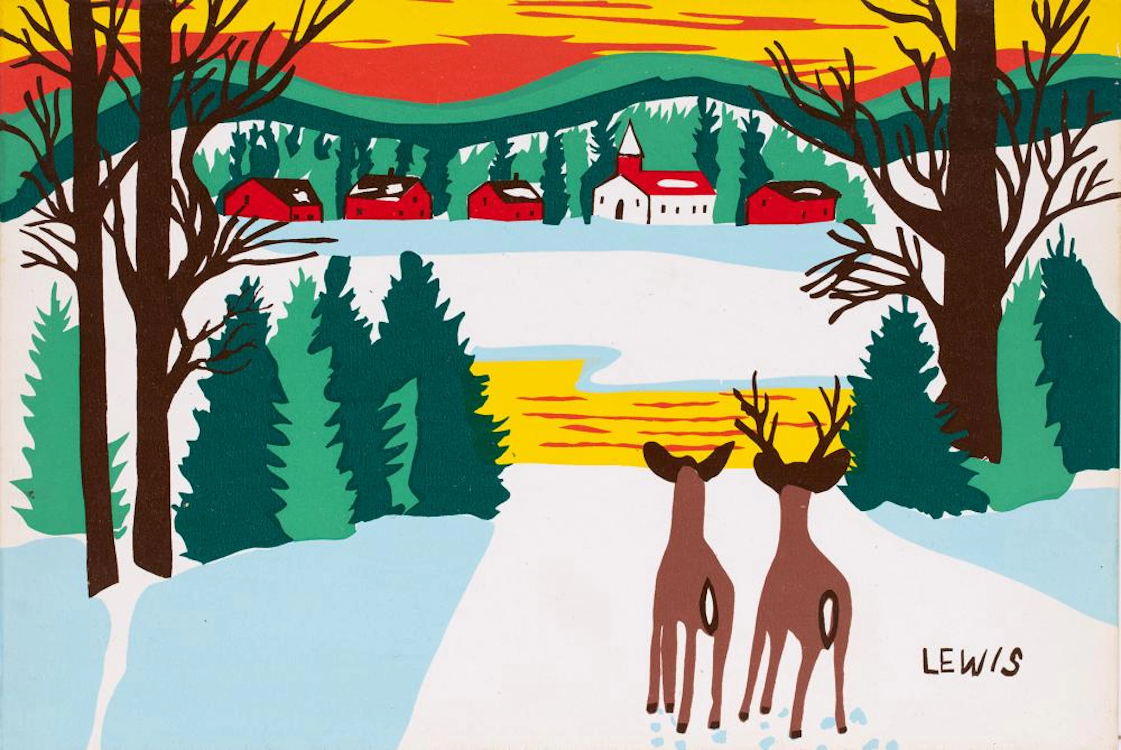MAUD LEWIS - Untitled - Deer Watching the Tow