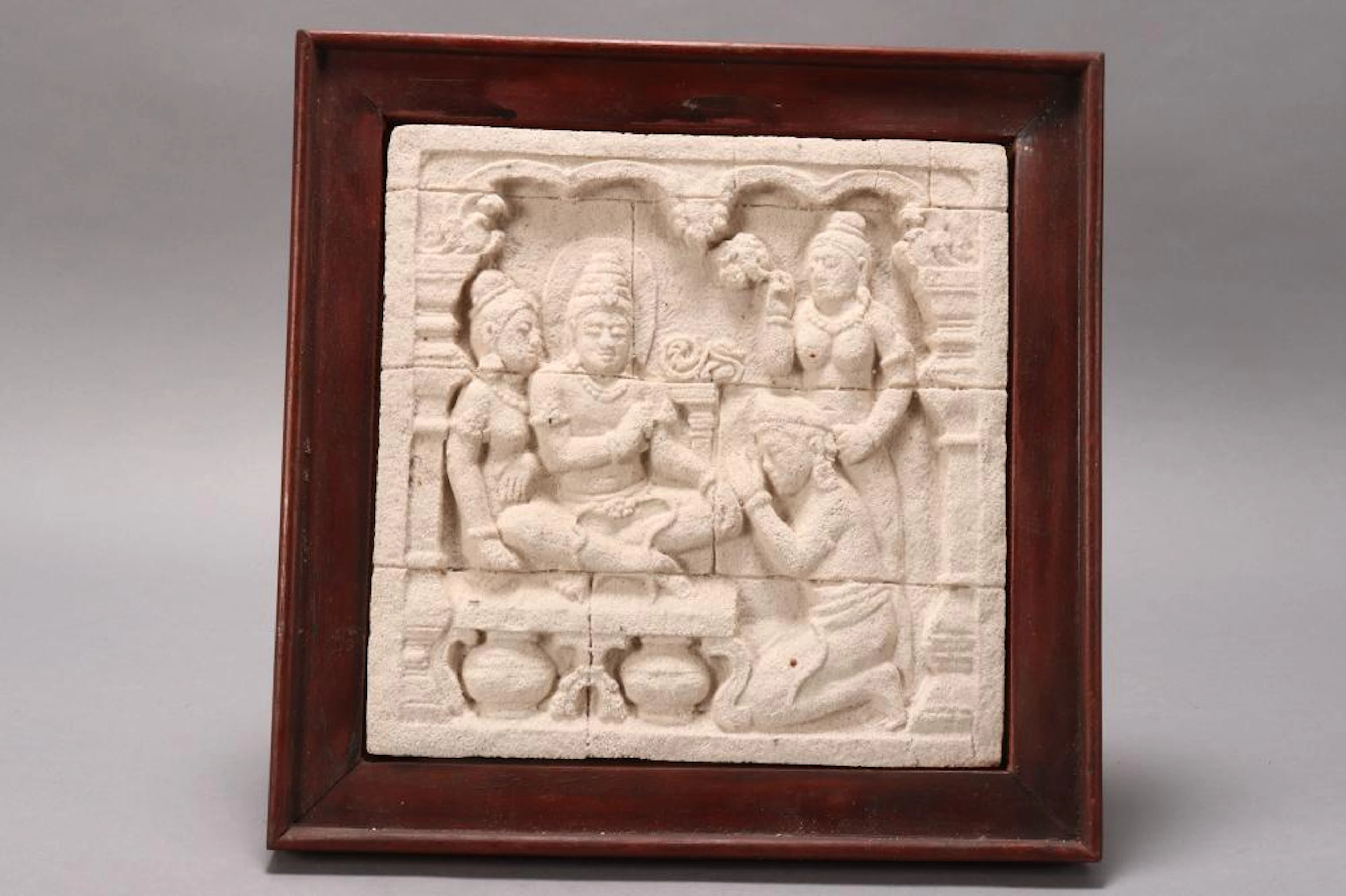 South East Asian Framed Stone Cut Panel,