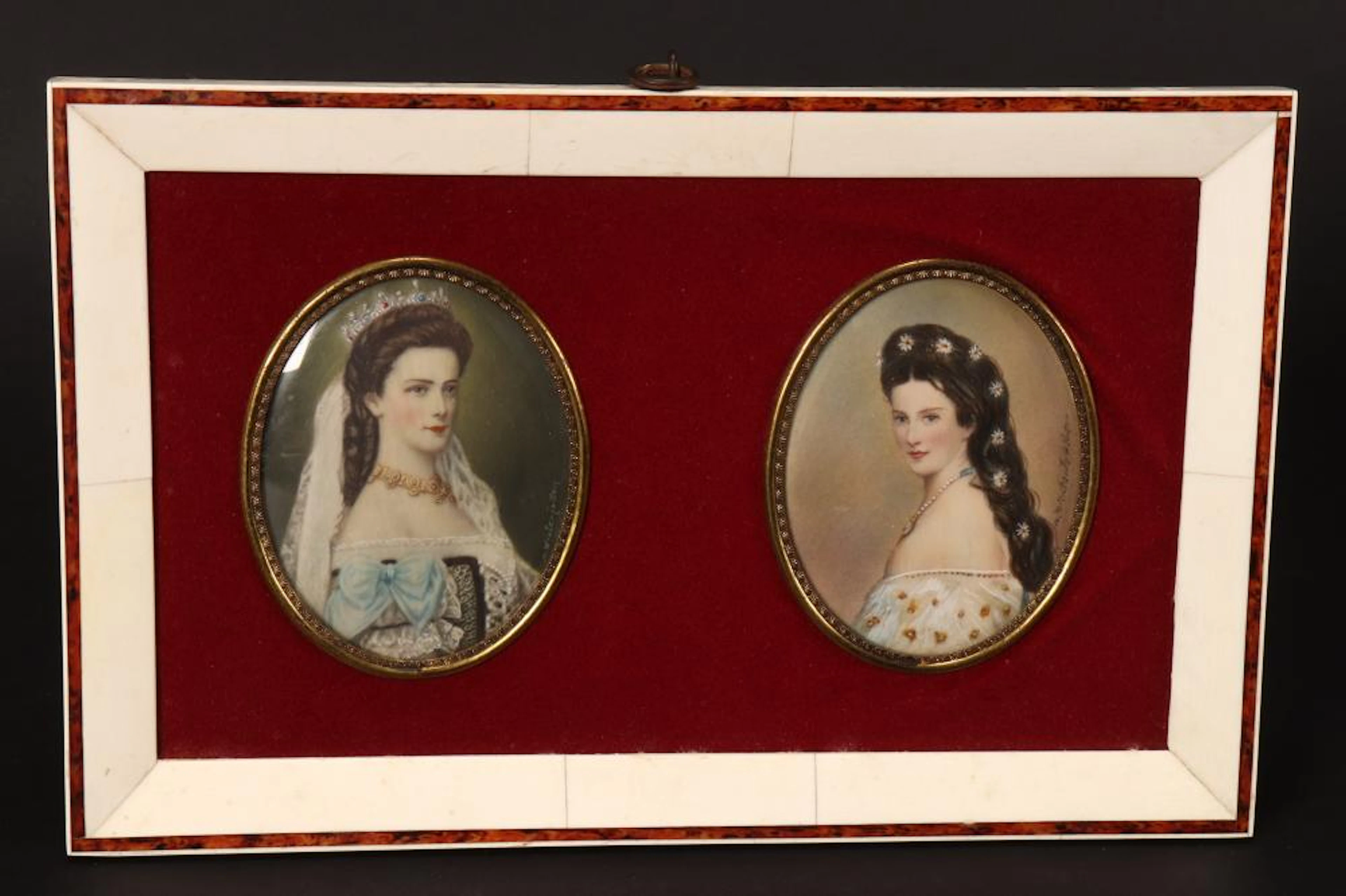 20th Century Painted Ivory Double Portrait