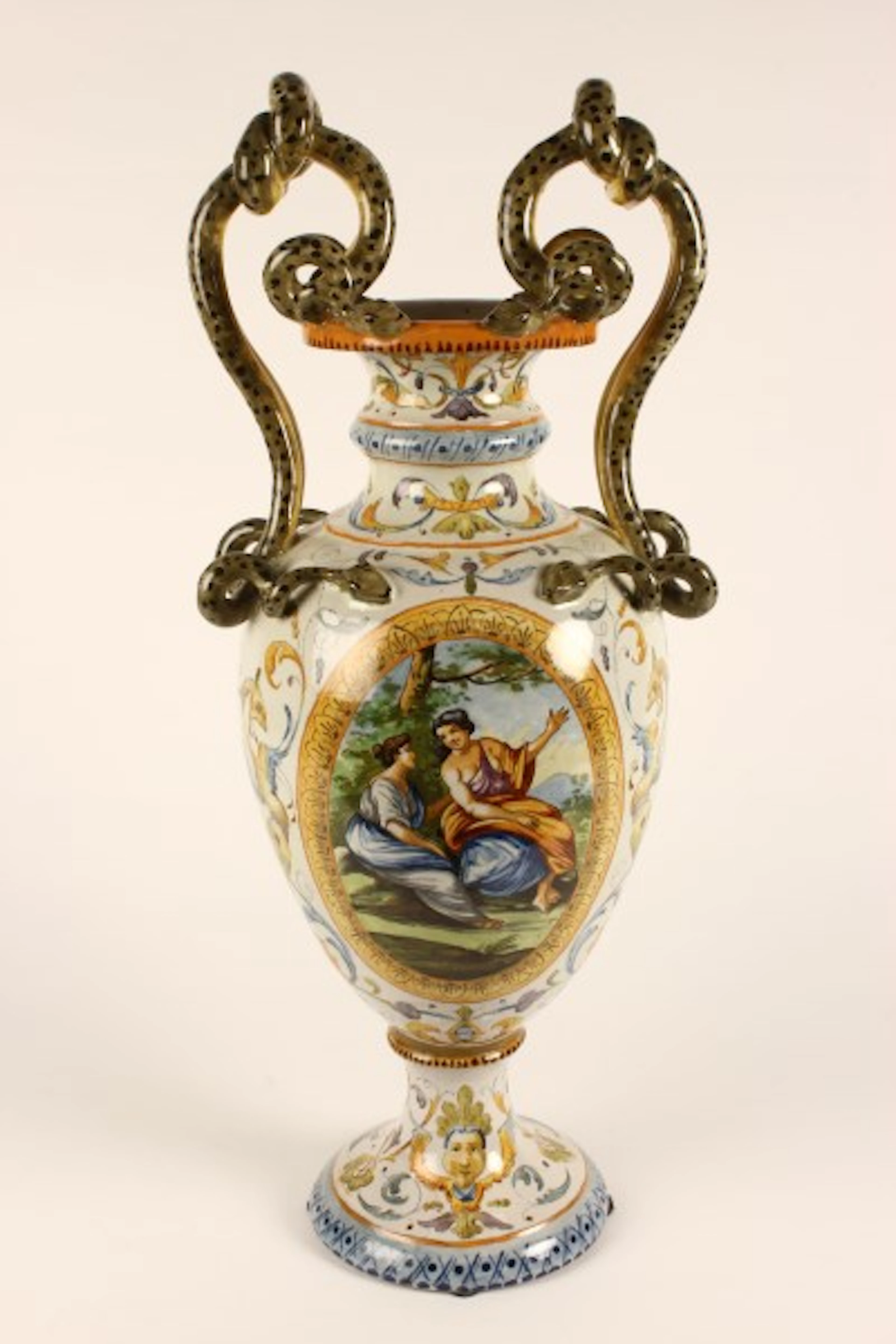 Naples Maiolica Twin Handled Vase,