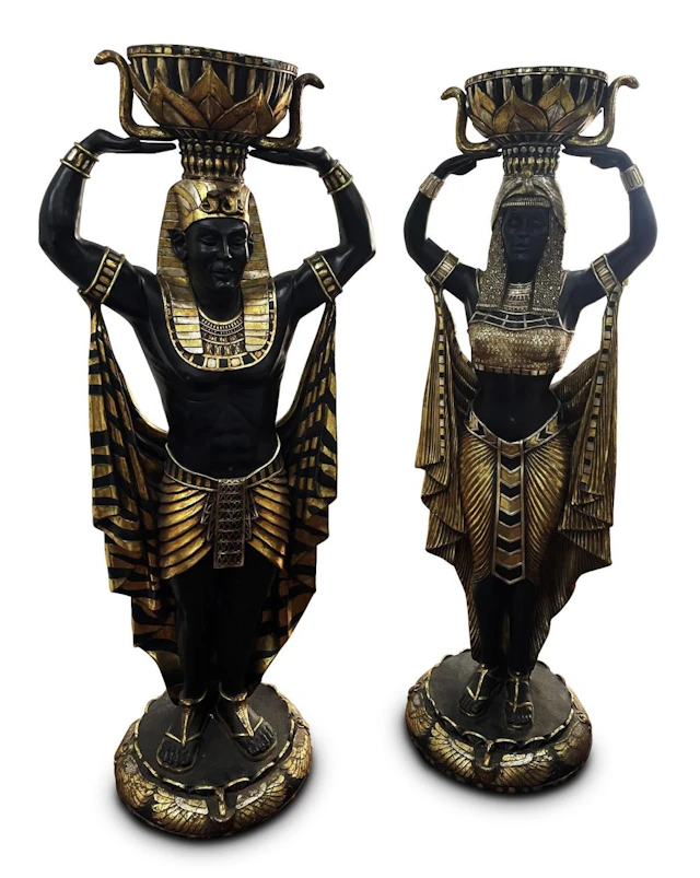 Large Pair of Egyptian Figural Floor Lamps,