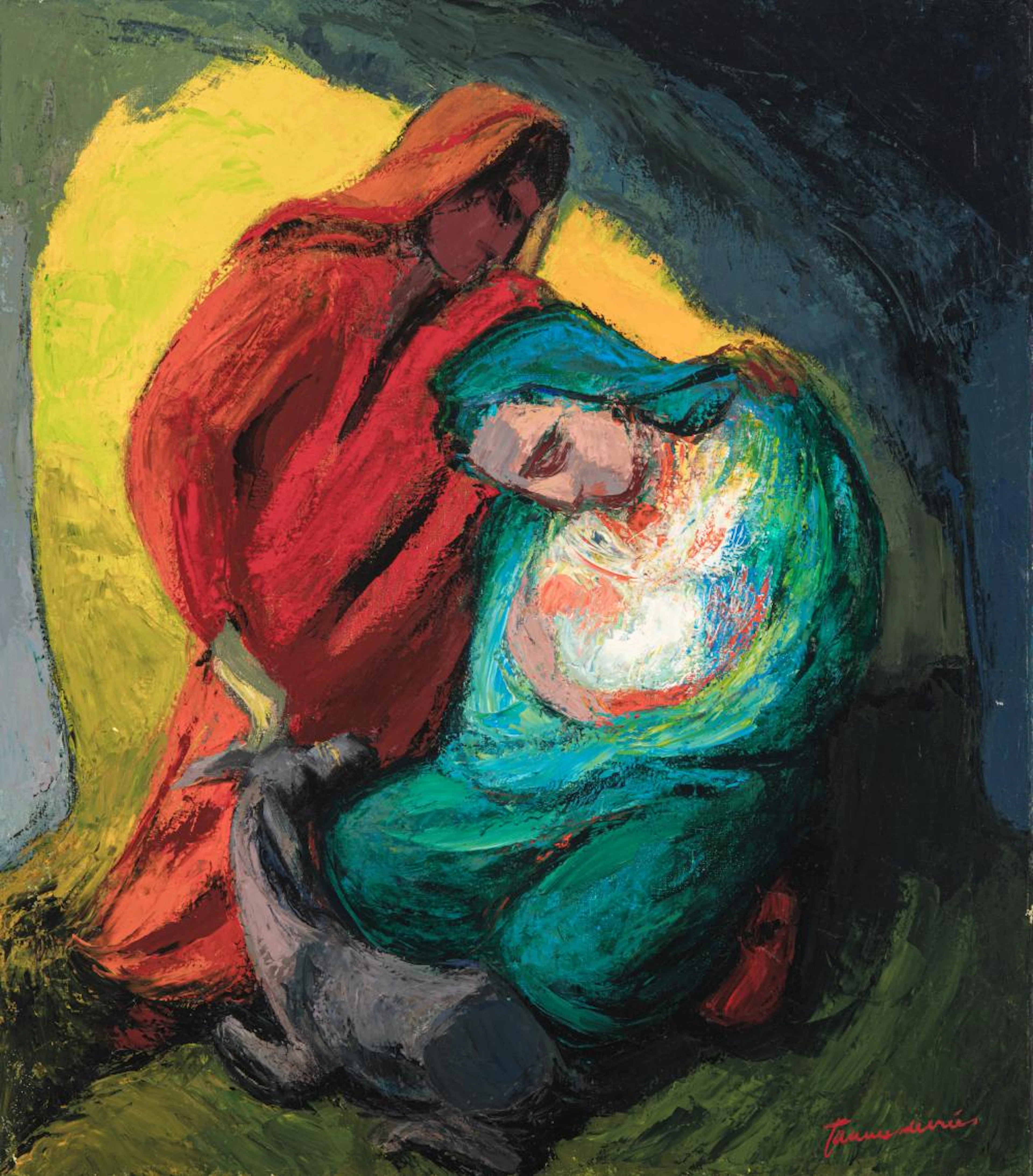 Jannes de Vries (Dutch 1901 - 1986). Joseph and Mary in a cave.