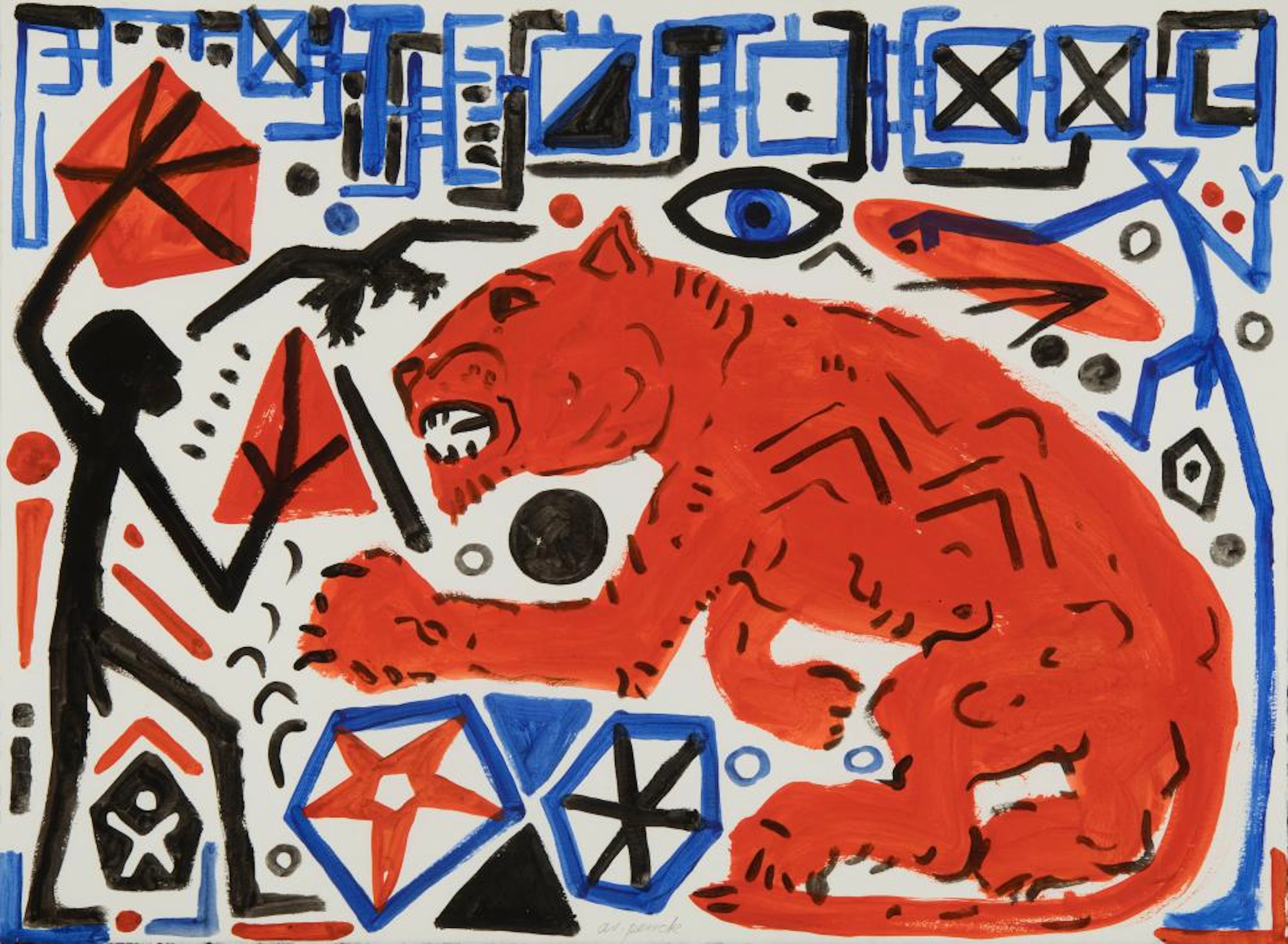 A.R. Penck (German 1939 - 2017). Mann - roter Löwe [Man - red lion].