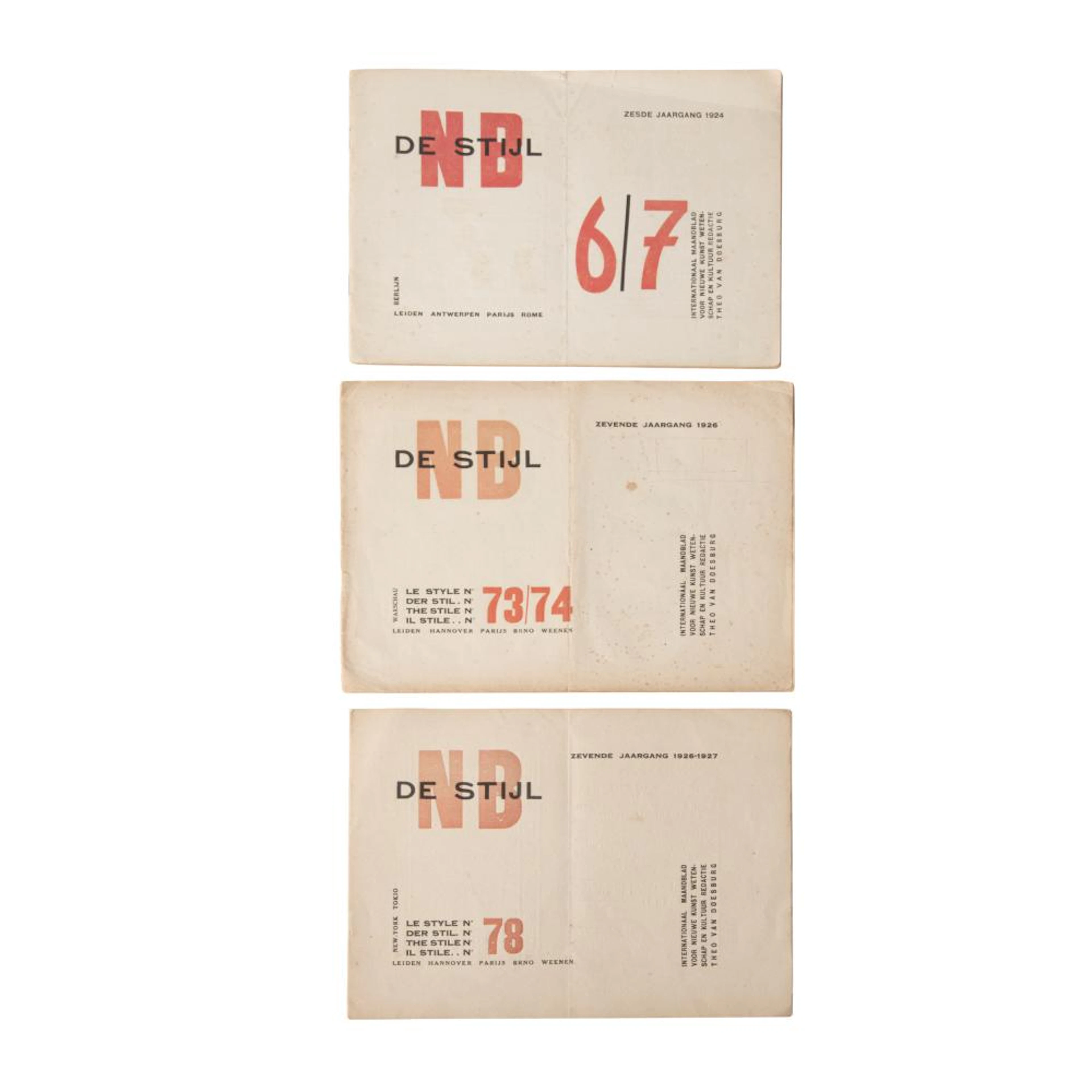 Theo van Doesburg (Dutch 1883 - 1931). Three De Stijl magazines.