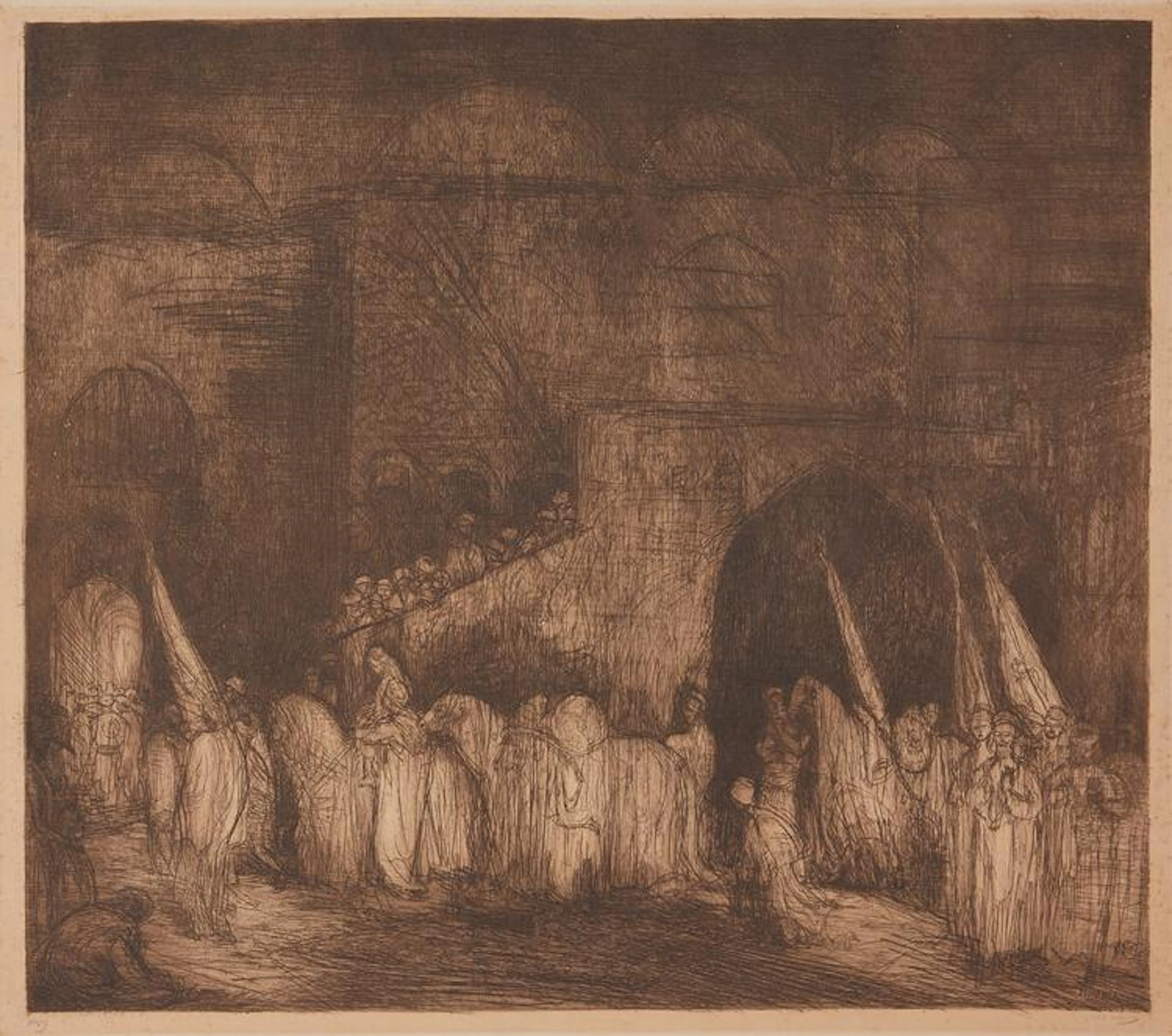 A signed etching by Marius Bauer