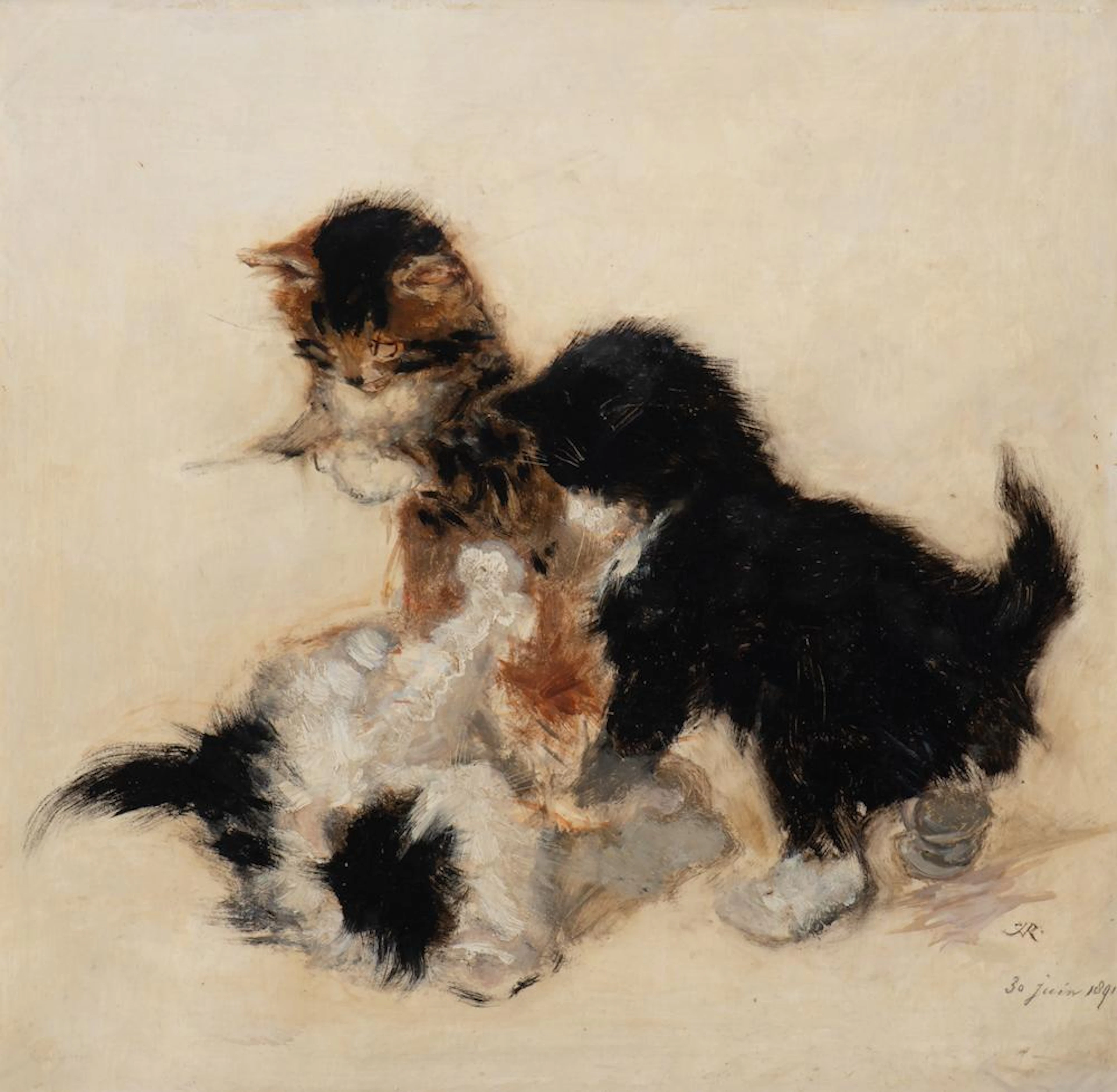 Henriëtte Ronner-Knip (Dutch, Belgian 1821 - 1909). Three playing kittens, 1891.