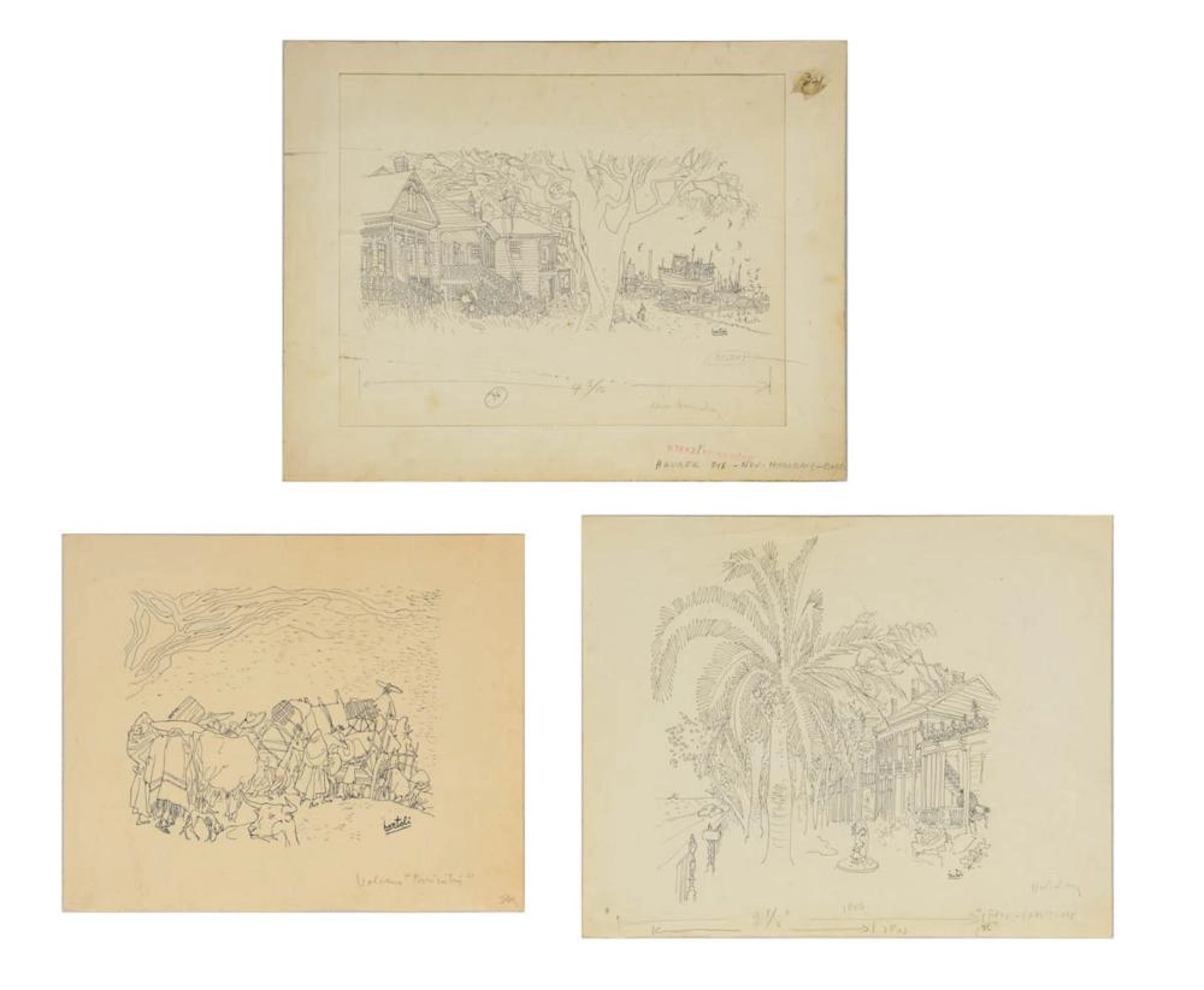3 JOSEP BARTOLI DRAWINGS FOR HOLIDAY MAGAZINE