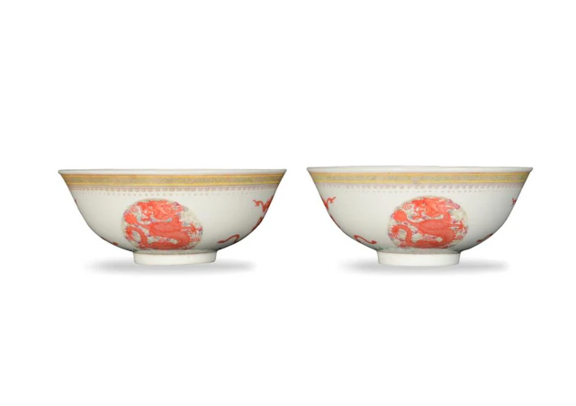 PAIR OF CHINESE IRON RED BOWLS, REPUBLIC