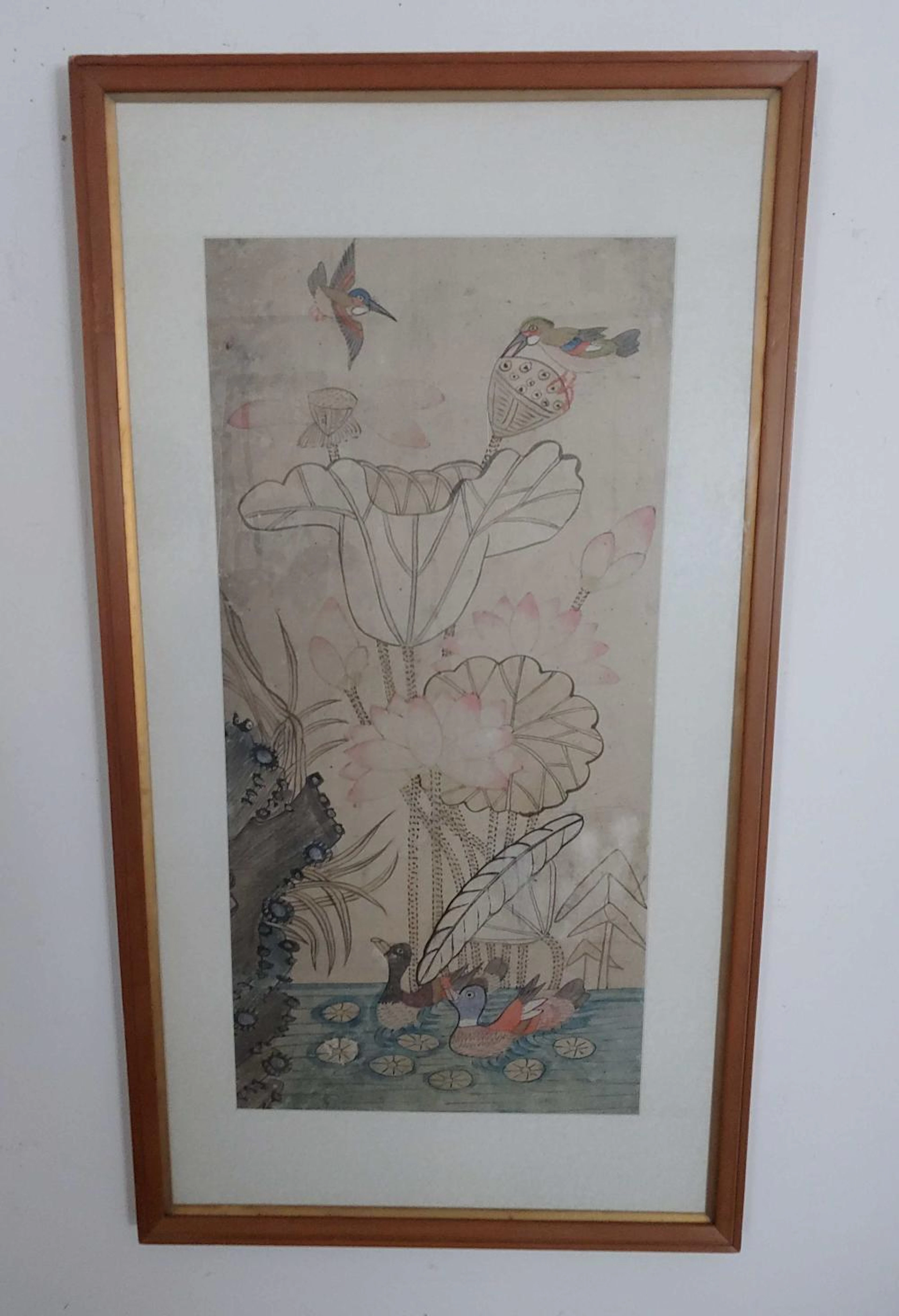 KOREAN BIRDS & LOTUS FOLK MINHWA FOLK PAINTING