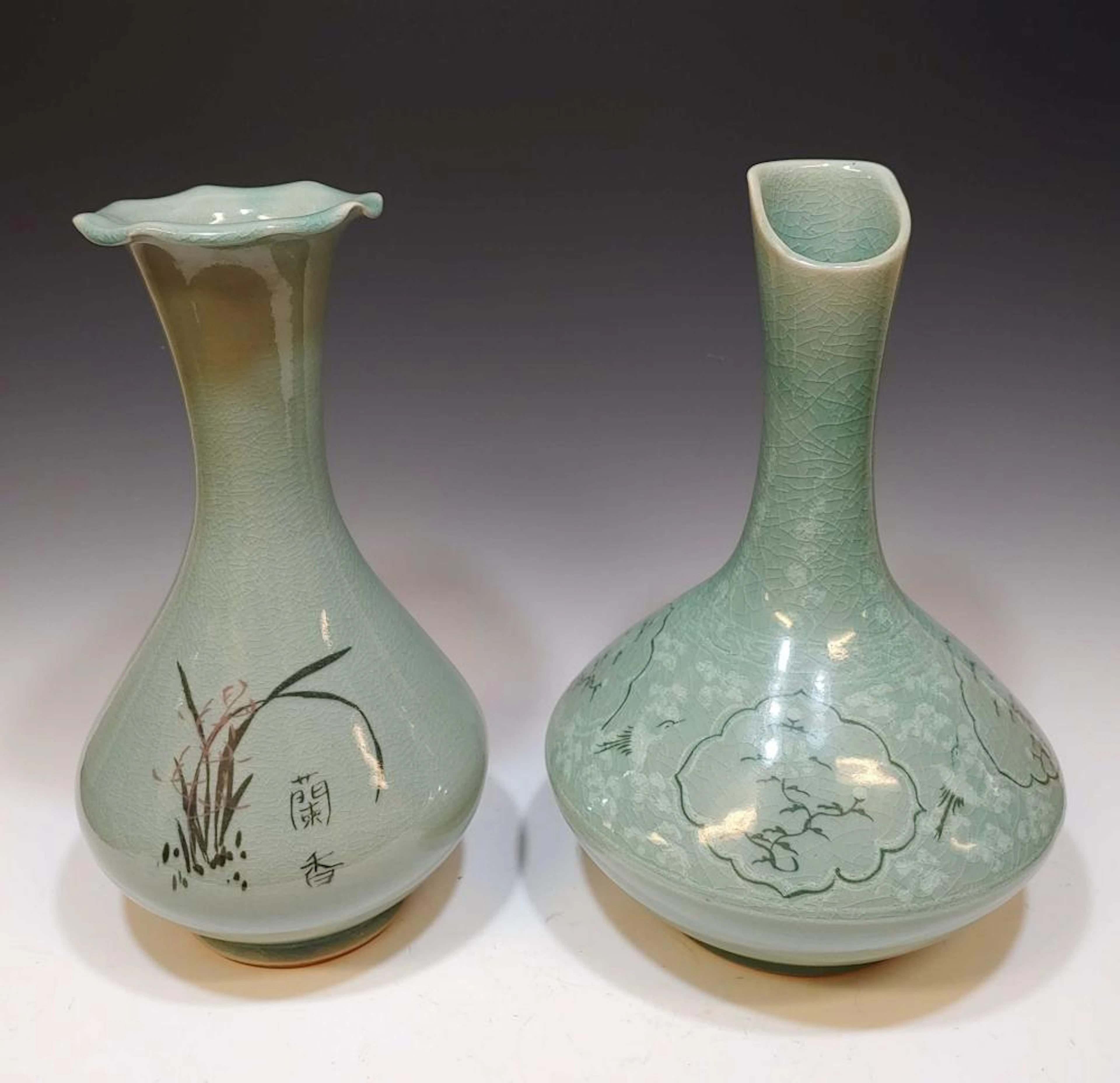 (2) KOREAN SANGGAM CELADON CERAMIC VASES