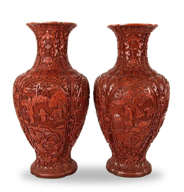 PAIR OF CHINESE CINNABAR VASES, 19TH CENTURY