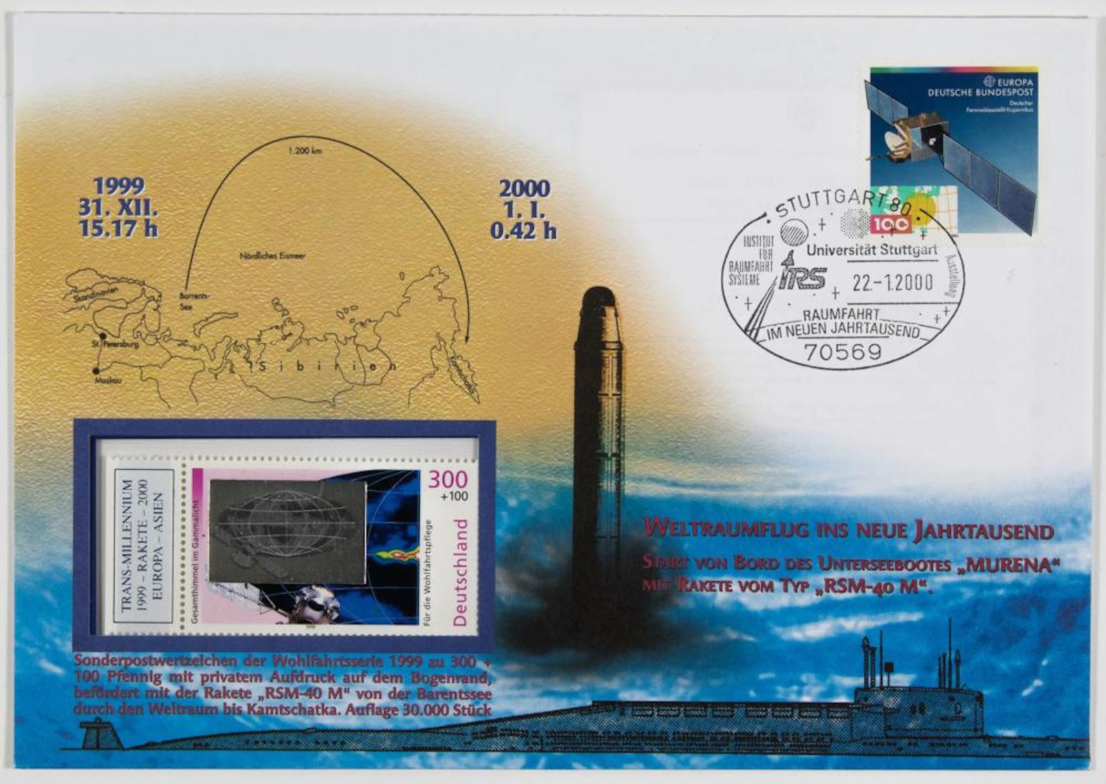 FLOWN STAMP FROM TRANS-MILLENNIUM-ROCKET LAUNCH
