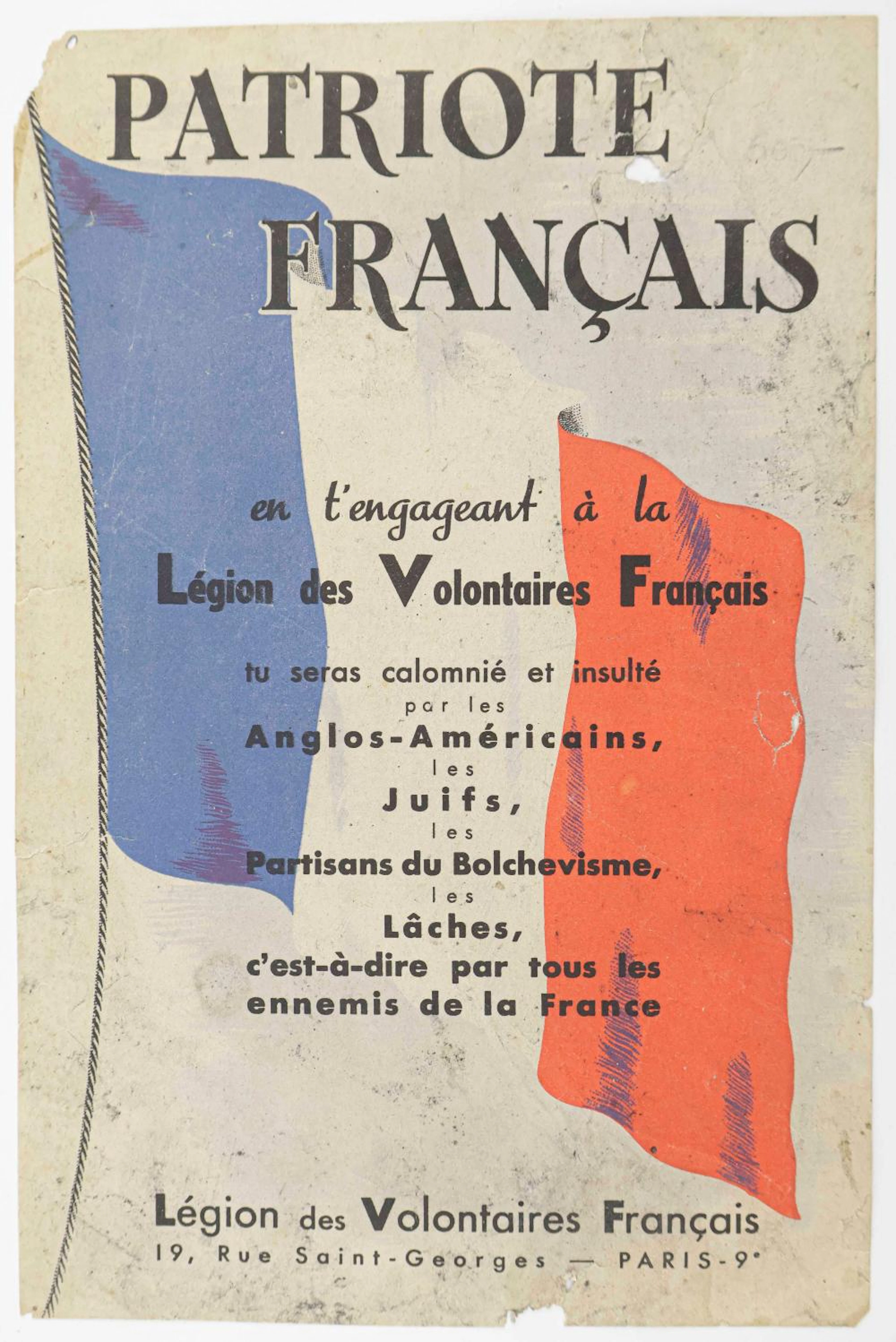 PRO-NAZI LEGION OF FRENCH VOLUNTEERS FLYER