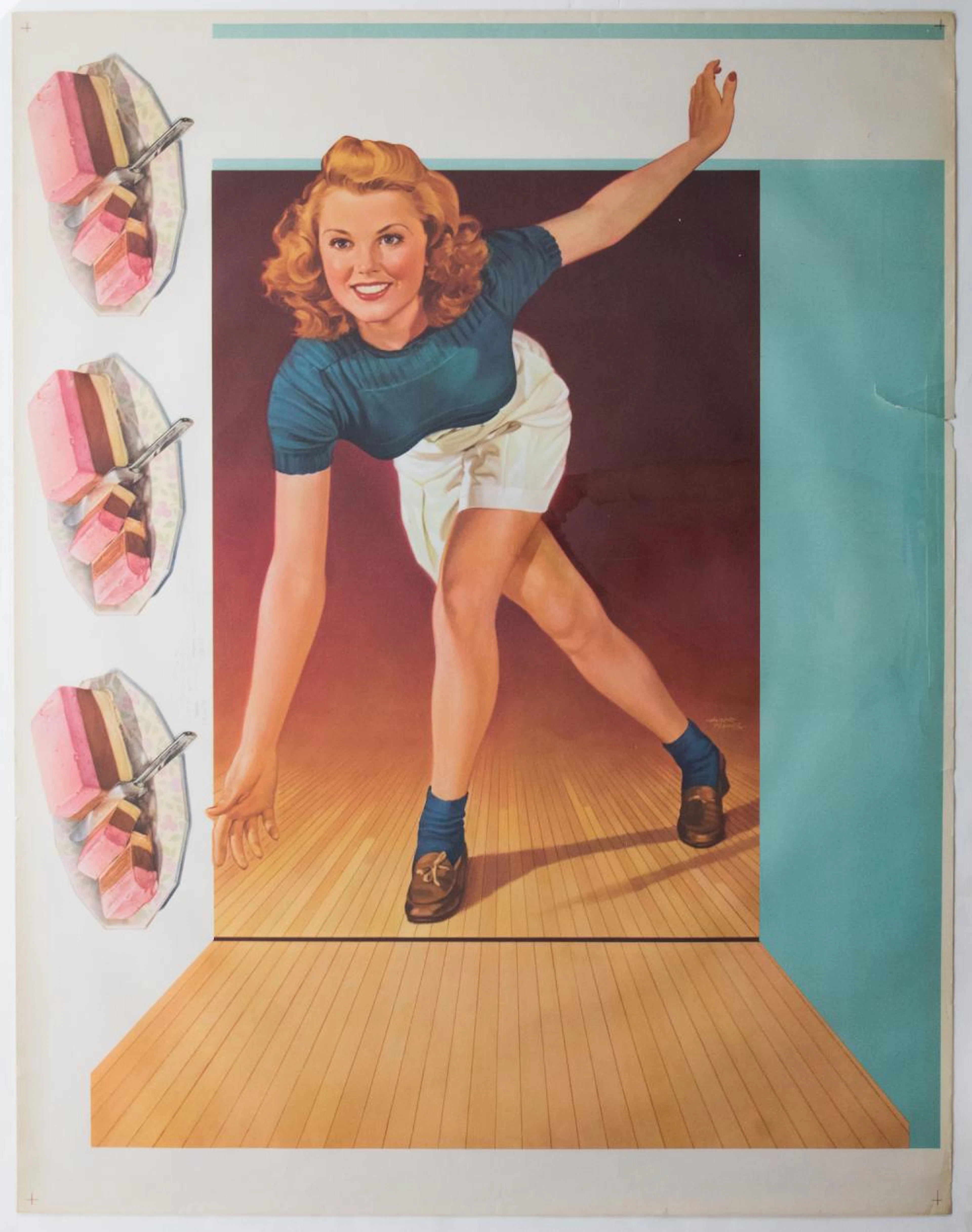 VINTAGE ICE CREAM AND BOWLING POSTER