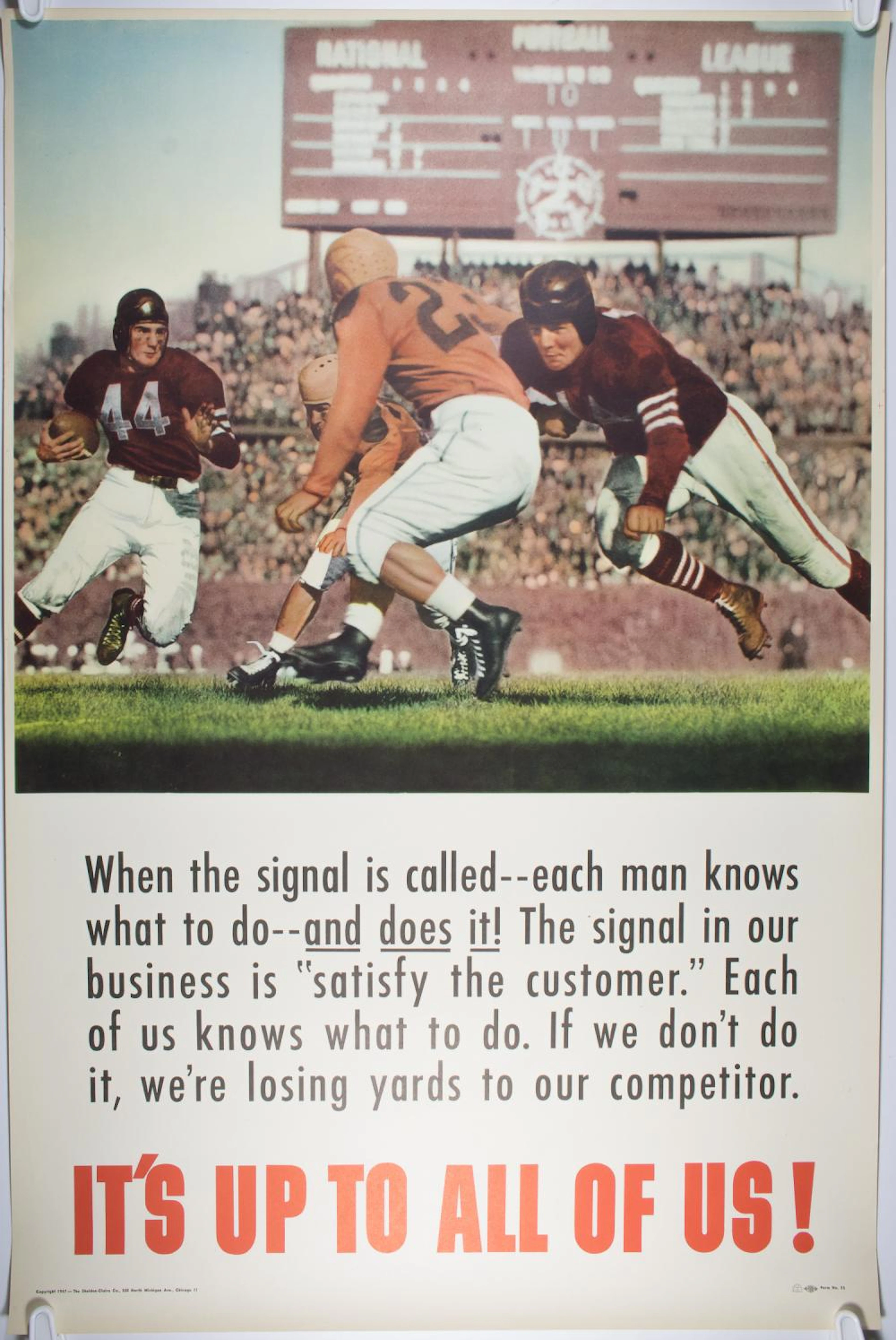 VICTOR WELLS MOTIVATIONAL FOOTBALL POSTER, CA. 1947