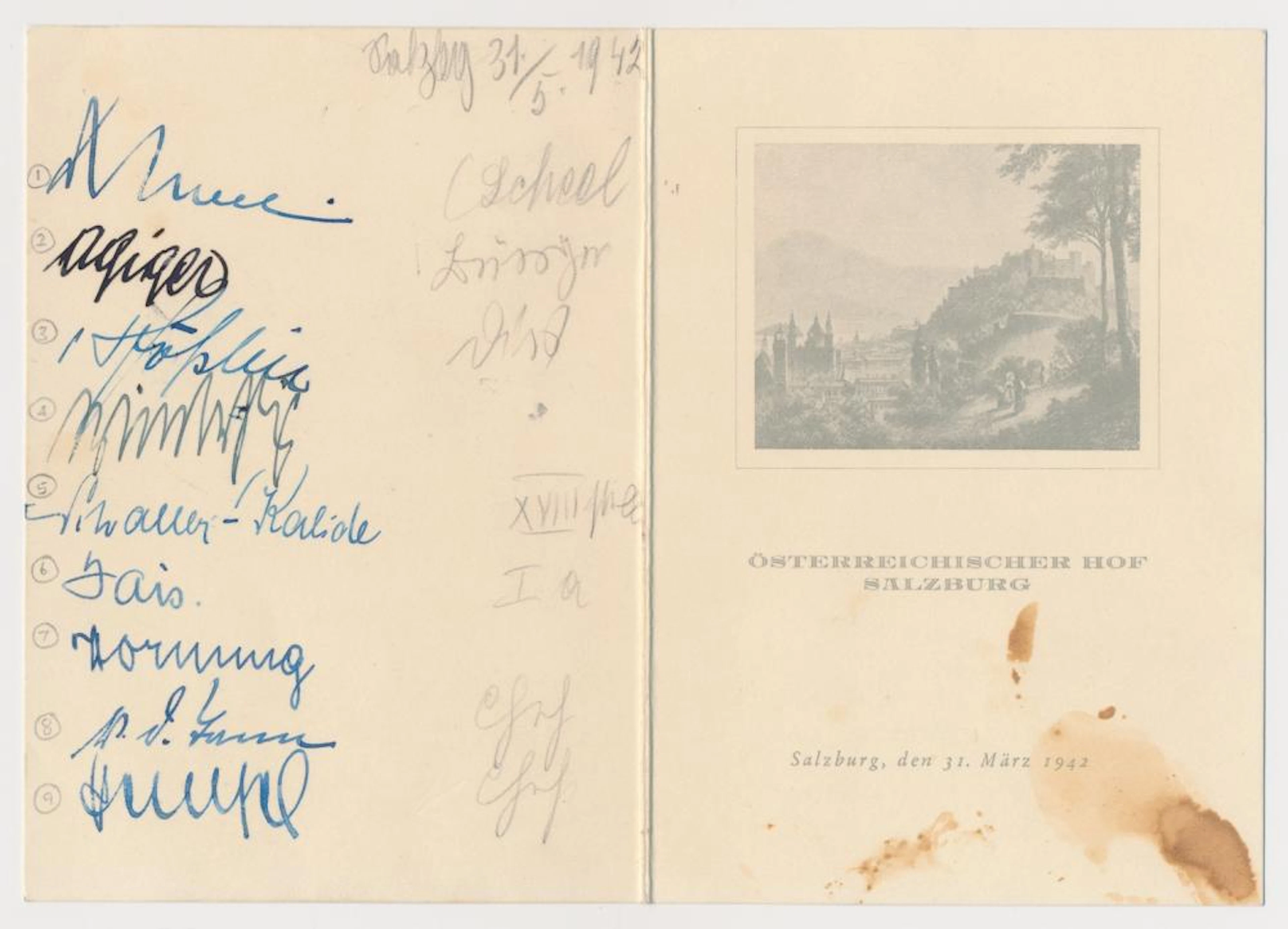 FRANZ BOHME?S DINNER MENU, SIGNED BY NINE THIRD REICH OFFICIALS