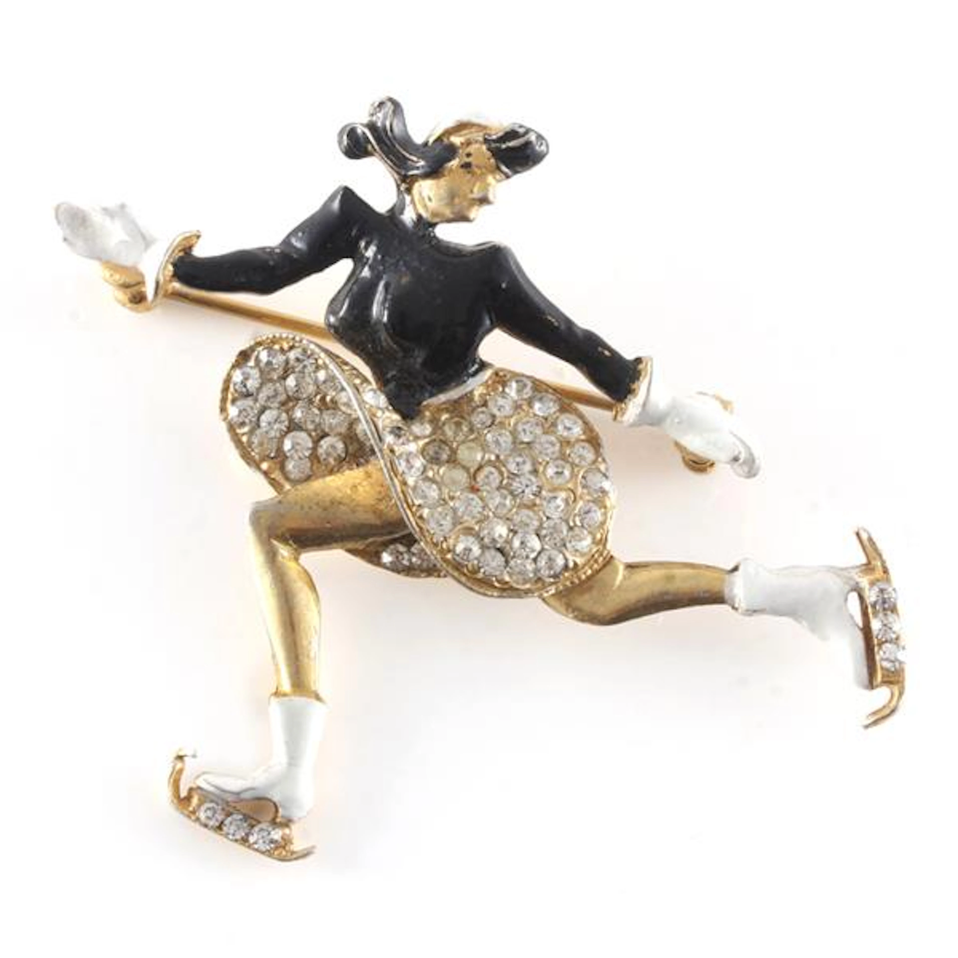 Unsigned 1940s figure skater figural gold tone pin brooch...